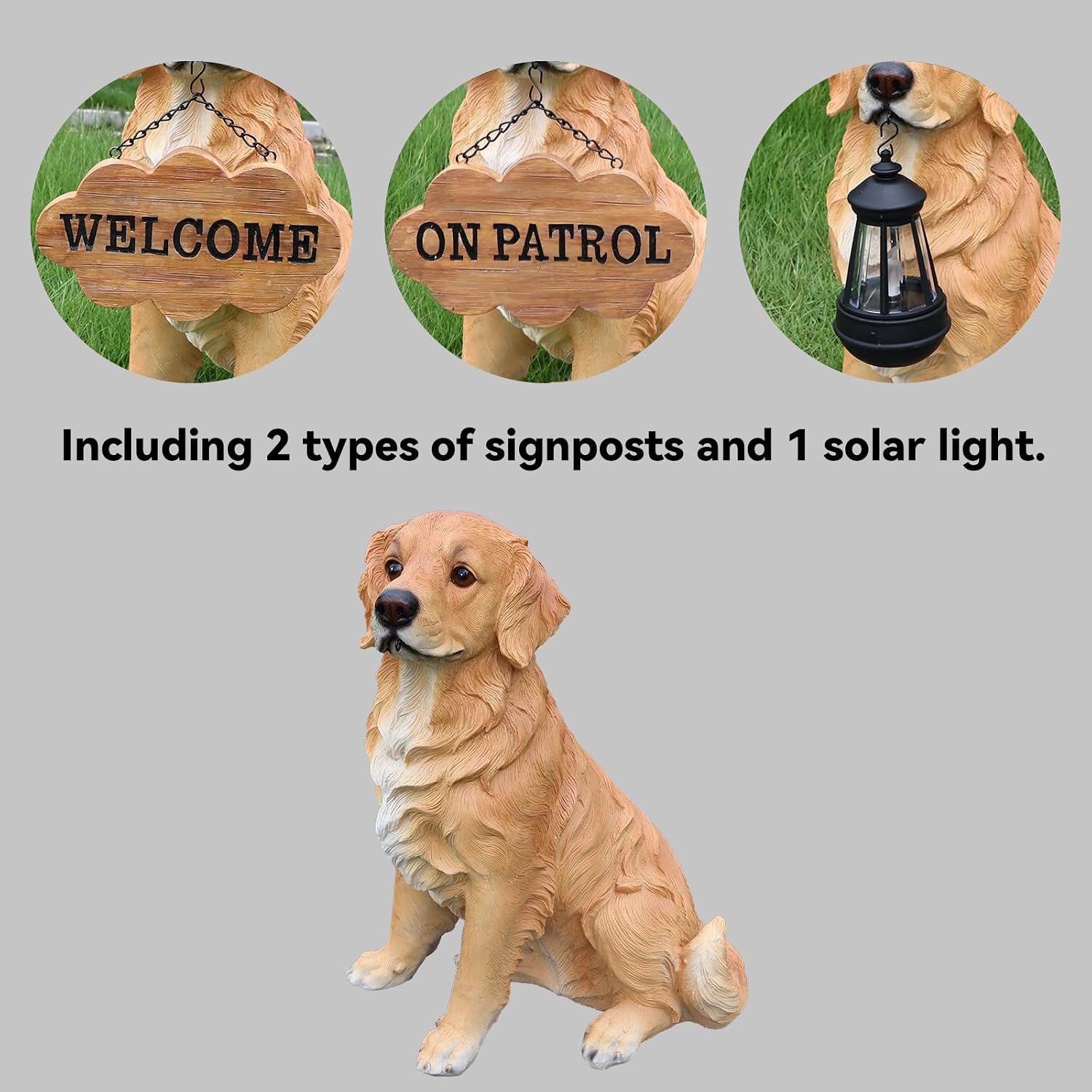 Golden Retriever Garden Statue with Solar Lantern, Realistic Dog Sculpture, Birthday Gift for Women Mom Grandma, Housewarming Gift for New Home, Outdoor Resin Puppy Decor