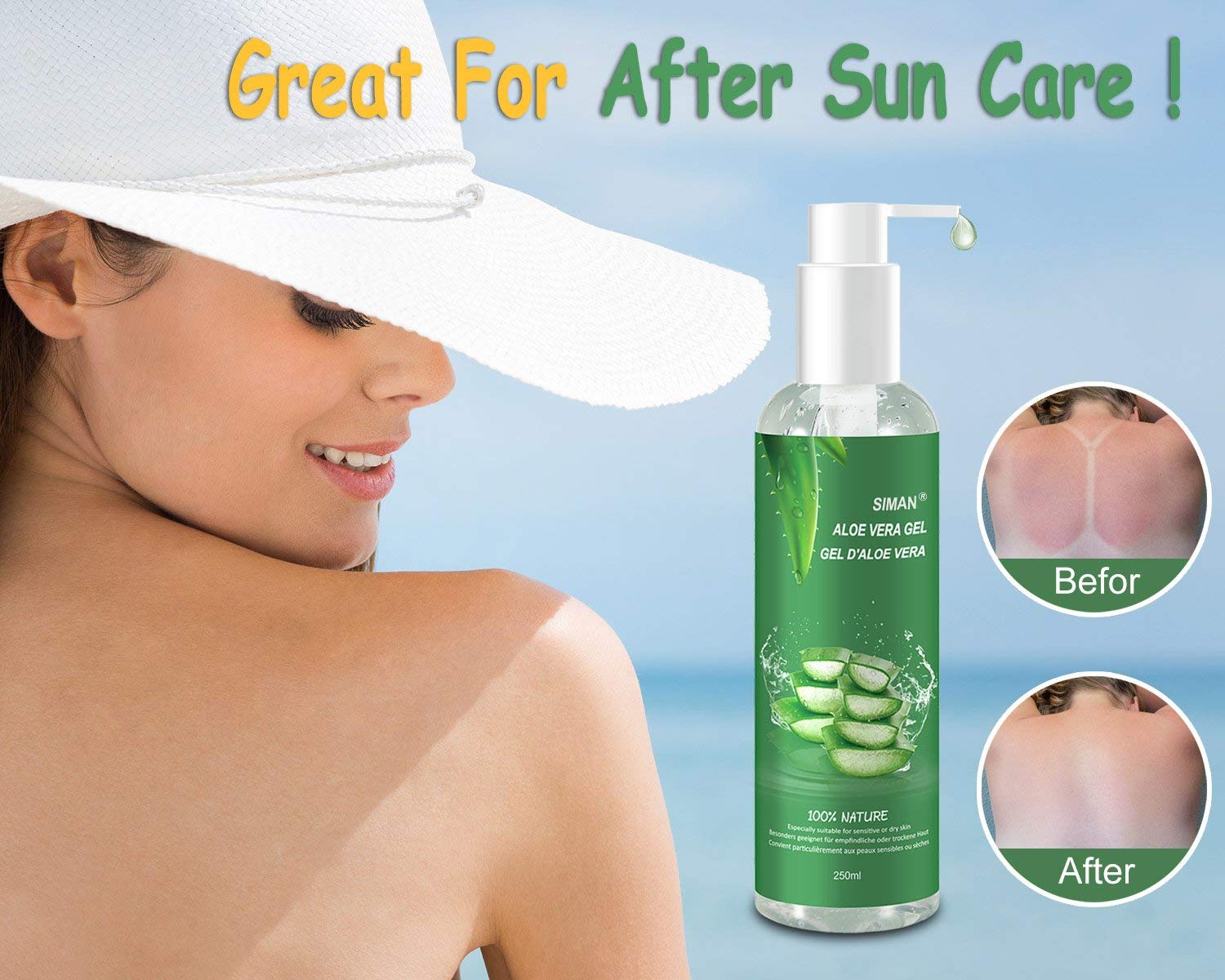Aloe Vera Gel 100% Organic for Face, Hair and Body, Natural, Soothing and Nourishing Moisturising Cream, Ideal for Dry Stressed Skin & Sunburn, 250 ml - Image 4