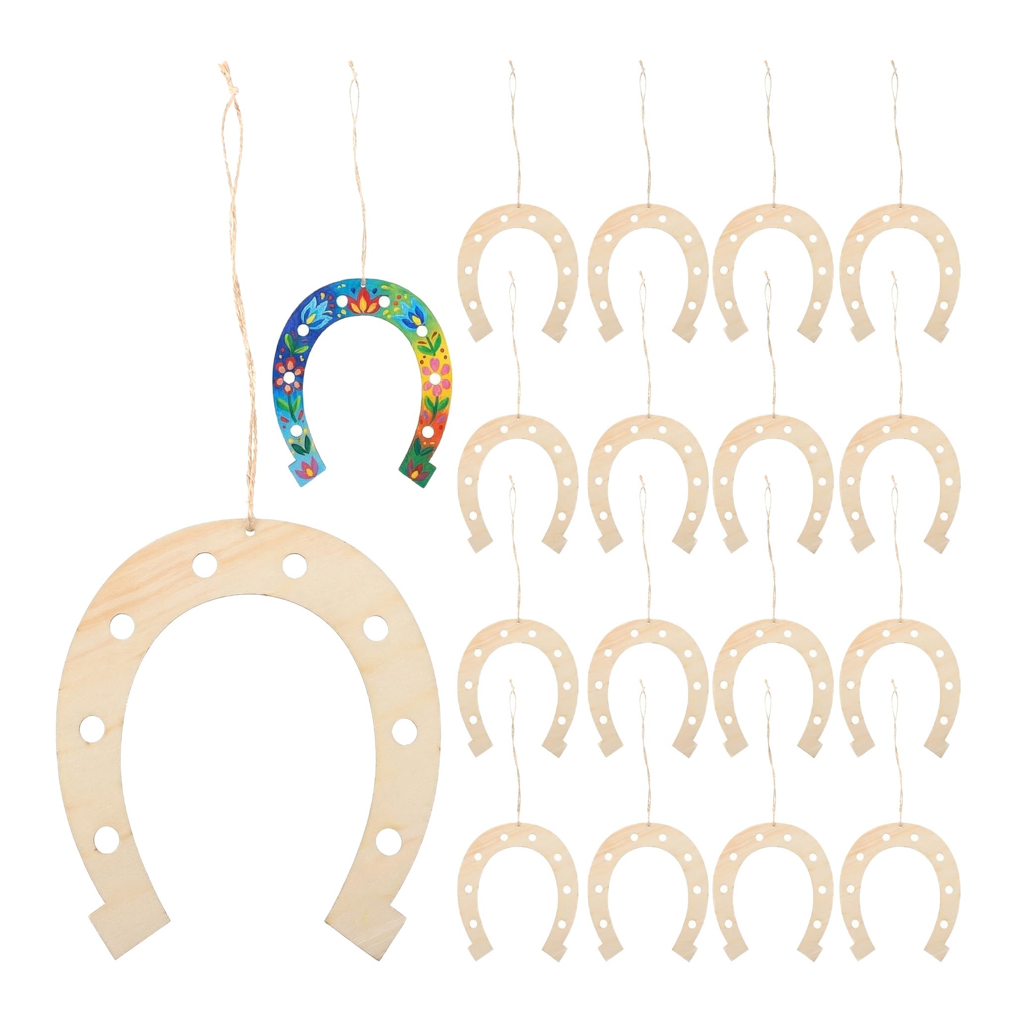 EXCEART 24Pcs Unfinished Horseshoe Wood Cutouts DIY Painting Slices for Kids Hand-Painted Crafts Party Decoration Home Ornament