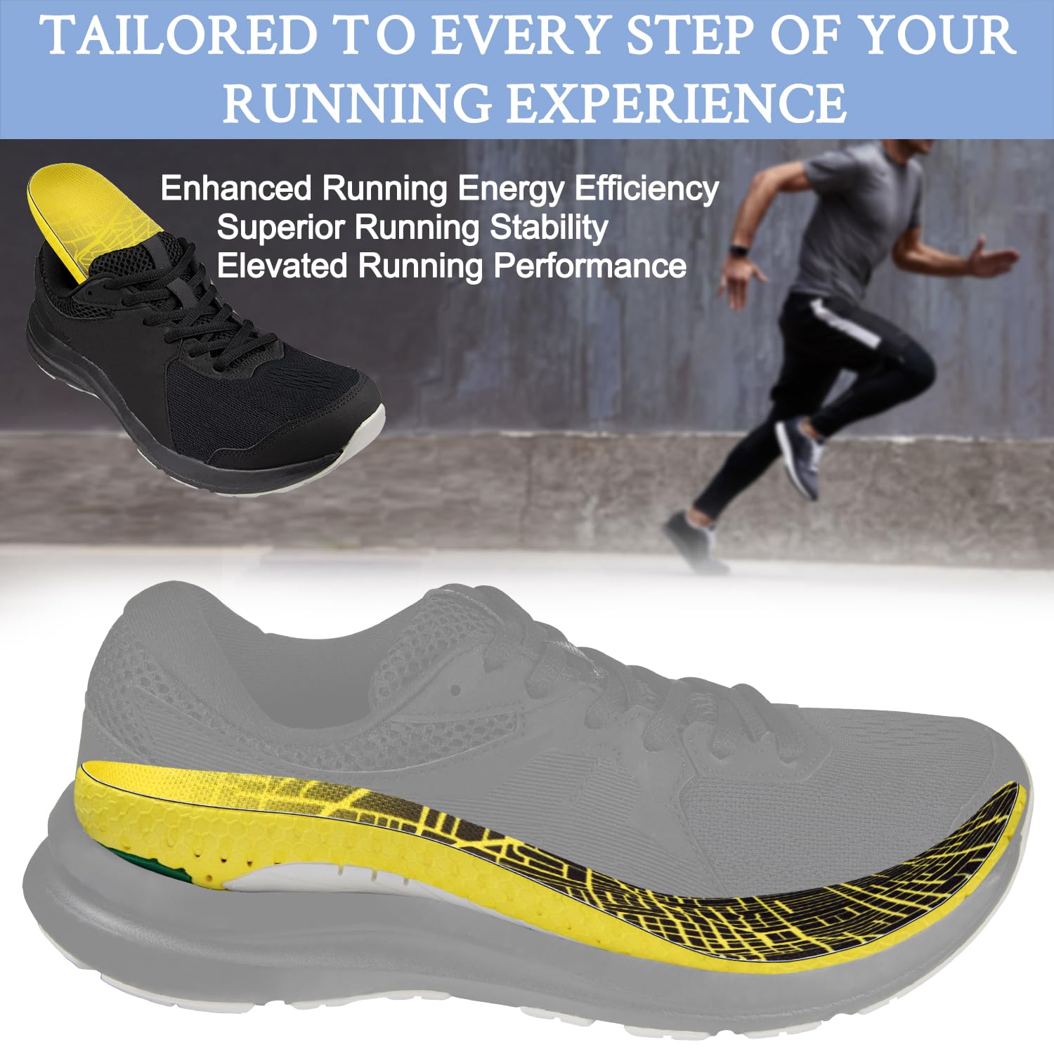 Plantillas para zapatillas de running con insertos de soporte de arco bajo, medio y alto para corredores hombres y mujeres(Arco mediano,EU 39.5-41.5)