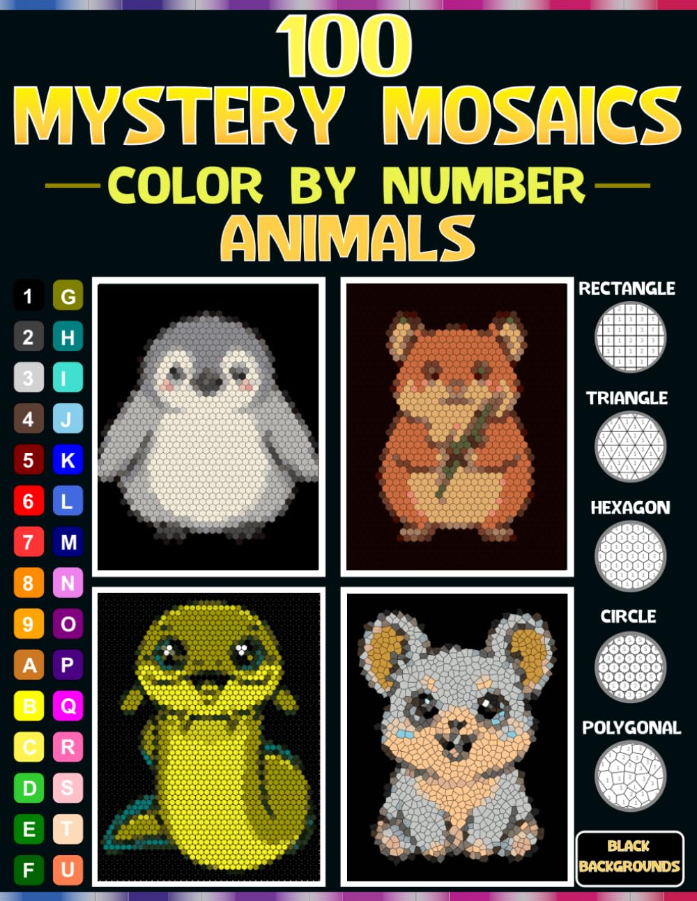 Mystery Mosaics Color by Number: 100 Cute Animals Relaxing Pixel Art mosaics with 30 Master Colors Palette