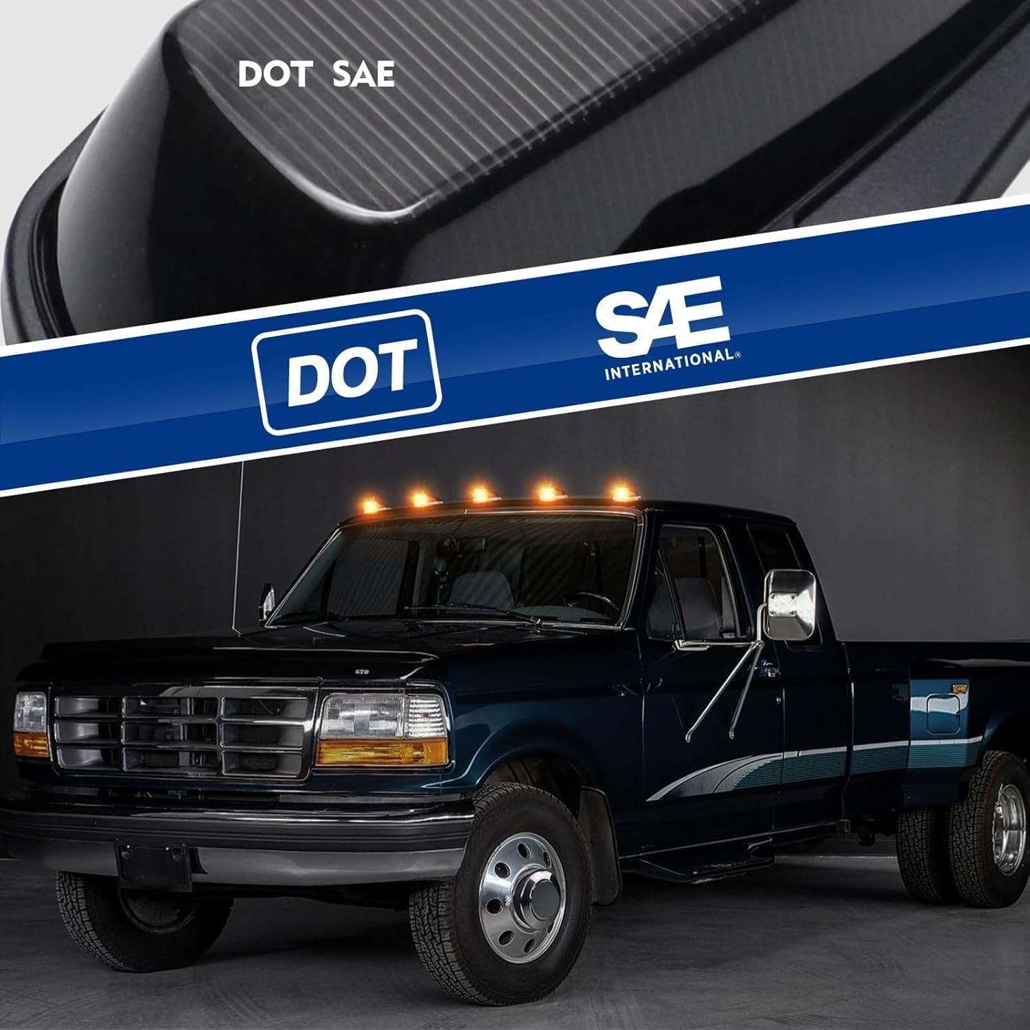 HOCOLO 5x Smoke Lens Rooftop Cab Clearance Light, Roof Top Marker Running Amber/White LEDs Lights Kit Compatible with Pickups Trucks Ram Vans SUV POV Vehicle (Amber/Yellow, Rectangle)