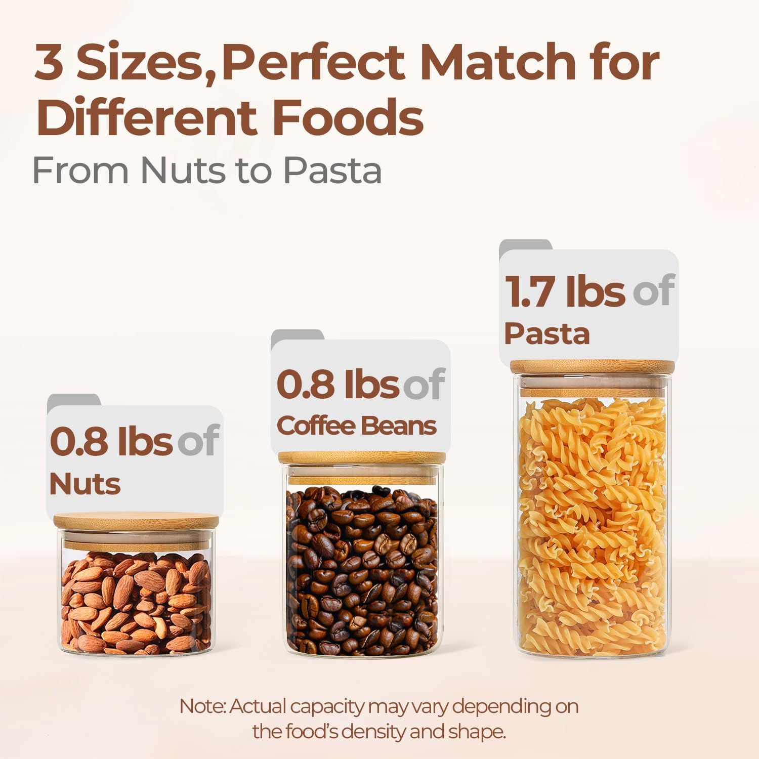 ComSaf Glass Storage Containers with Lids (0.6qt/1qt/1.5qt) Set of 6,Glass Pantry Storage Containers with Airtight Lid & lables for Dry Food, Snacks, Nuts, Stackable for Kitchen, Pantry Organization - Image 3