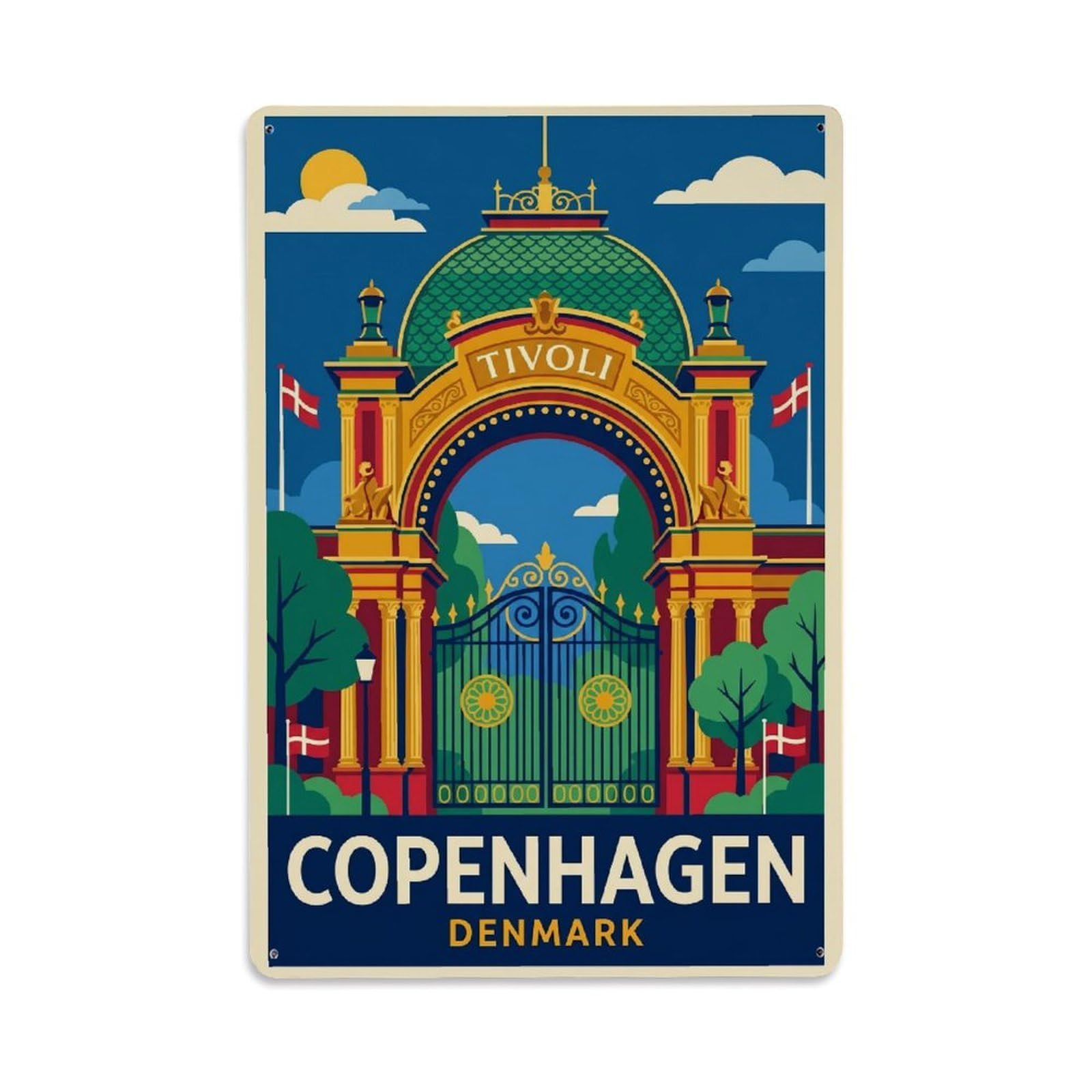 Este 8X12inch Style Vintage Travel Copenhagen Denmark Famous Metal Tin Sign