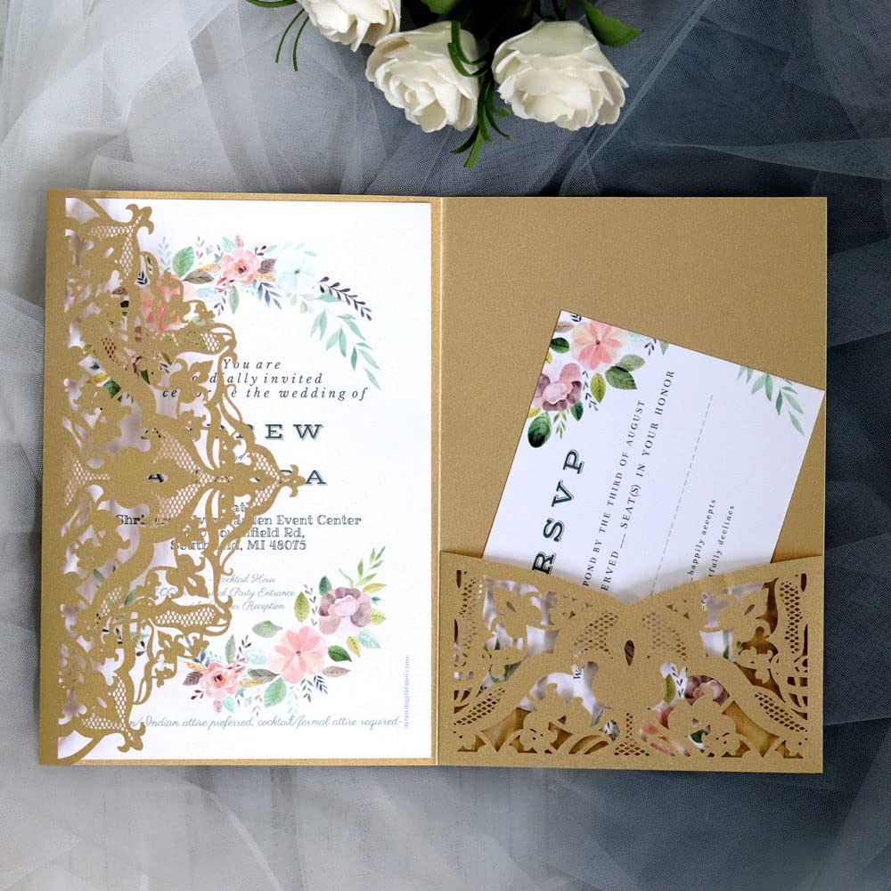 Invitations de mariage découpées au laser blanc glacé 18x12 cm
