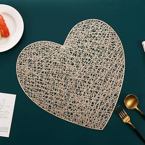 Miniatura 2 de WELLYUK Juego de 6 manteles individuales de vinilo metálico de 15 pulgadas con forma de corazón, para el día de San Valentín, Navidad, festival,