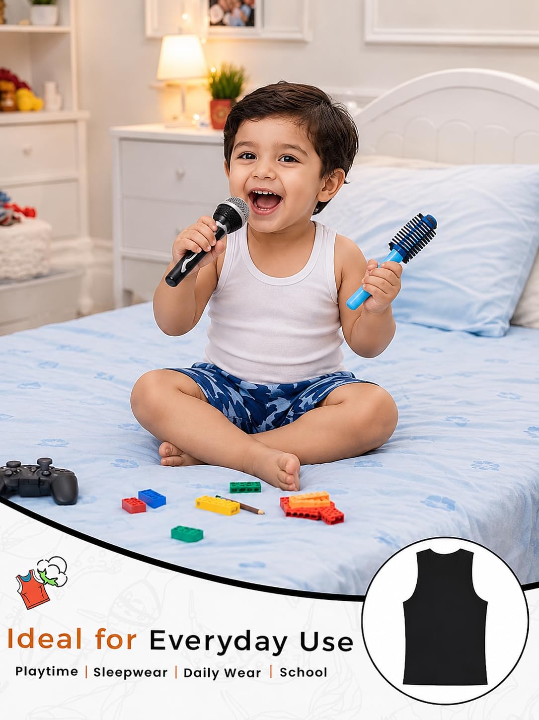 BODYCARE Boys Round Neck Sleeveless Vest Pack of 6 - White