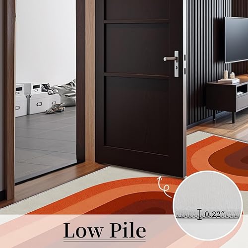 Miniatura 5 de Alfombra de área naranja arcoíris para sala de estar, alfombra de 5 x 7 pies para dormitorio, antideslizante, lavable, resistente a las manchas,