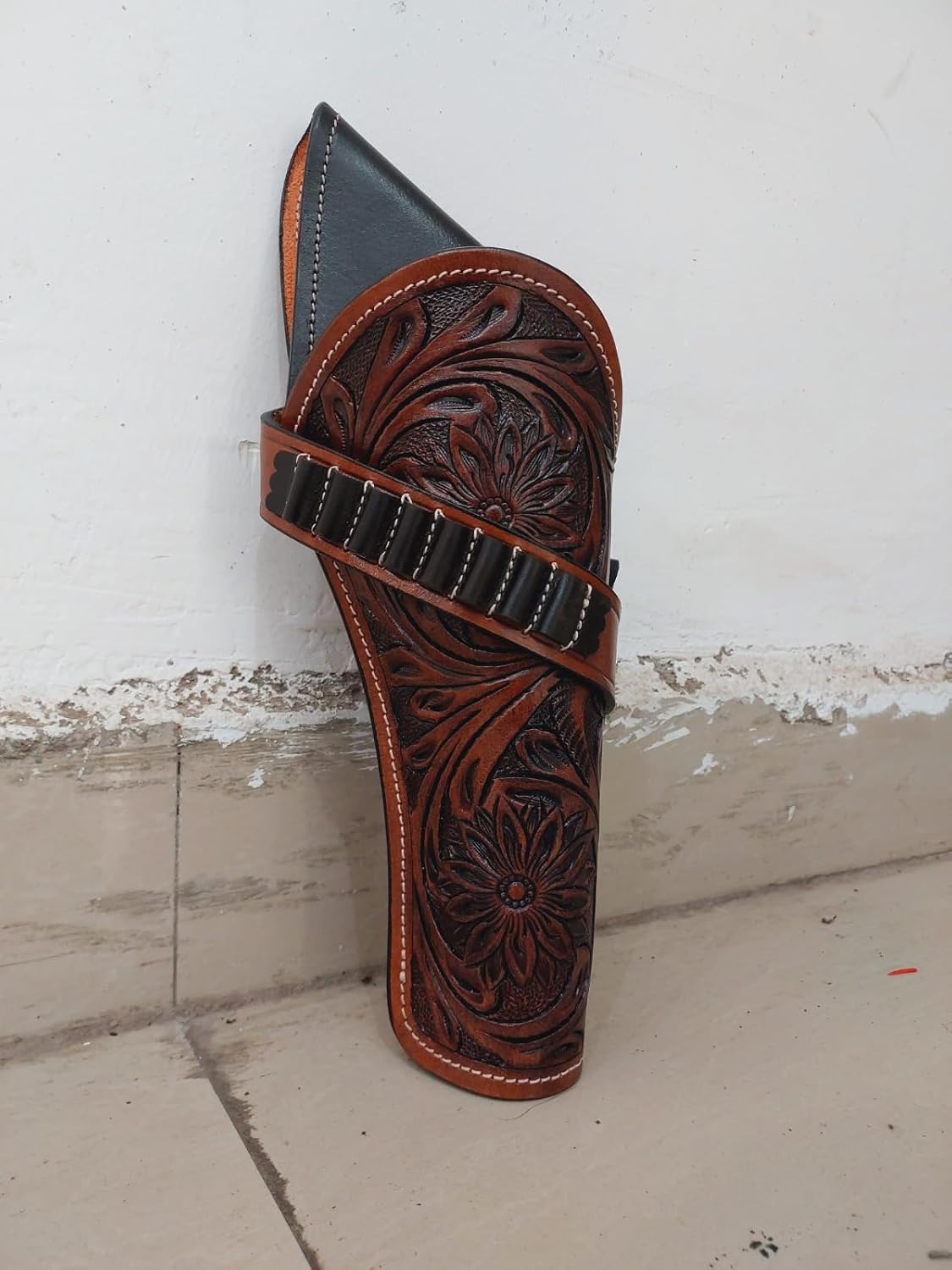 Western Gun Holster - .22 .38/357 .44/45- Full Grain Leather - with Ammo Loops – Fits 4" to 6.5" Revolvers – Cowboy Style – Cross Draw
