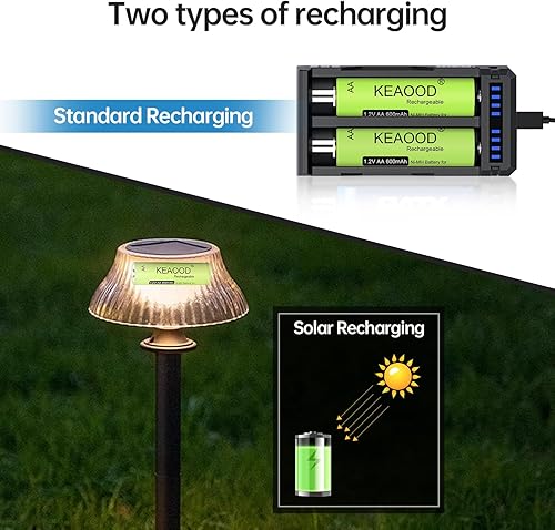 Miniatura 3 de Ni-MH - Baterías solares AA recargables de 1.2 V, precargadas, 600 mAh, doble A, para luces solares, luces de cadena, luces de camino (AA 600 mAh,