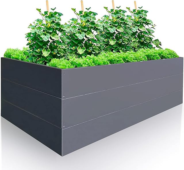 GARTENDEK Hochbeet Metall 170x85x63 cm – Großes Hochbeet für Garten aus Stahl, Grau – Verzinkt &amp; Pulverbeschichtet Rostfrei mit Maulwurf — Hochbeete