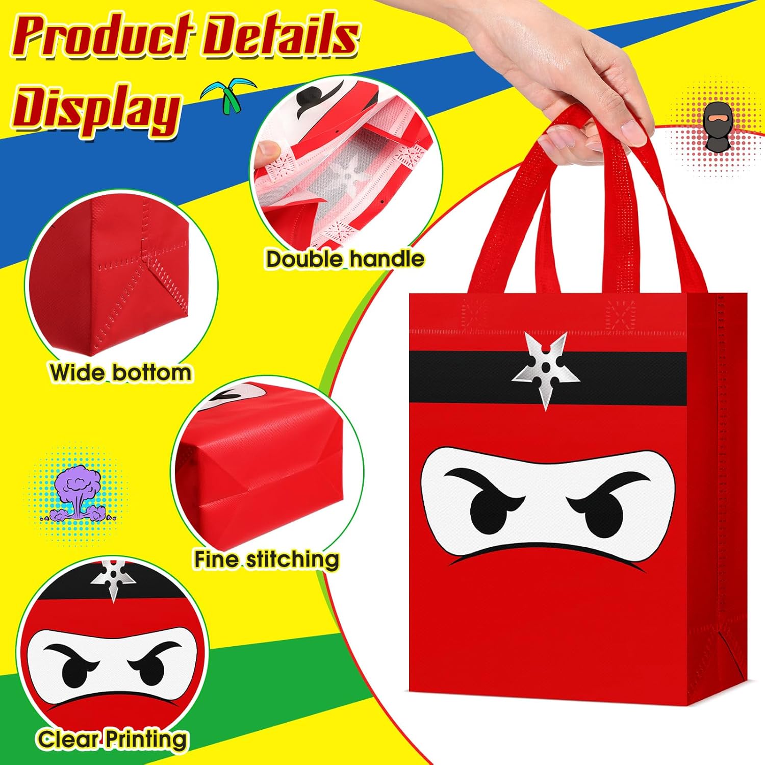 Locmeo 24 Pcs Ninja Party Favors Bag Reusable Non Woven Color Ninja Gifts Bags with Handles Ninja Themed Goodie Treat Candy Bags for Birthday Party Supplies - Image 4