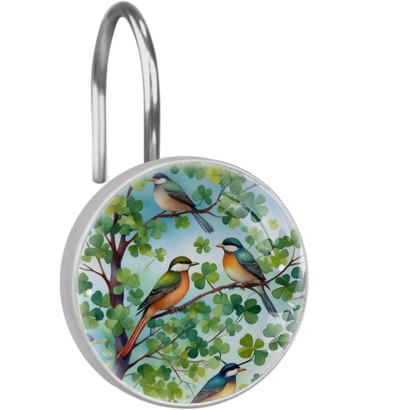 VAPOKF Shower Curtain Hooks, St. Patrick's Day Birds Rust Proof Decorative Shower Curtain Rings, Modern Farmhouse Designer Shower Curtain Hangers for Bathroom, 12Pcs