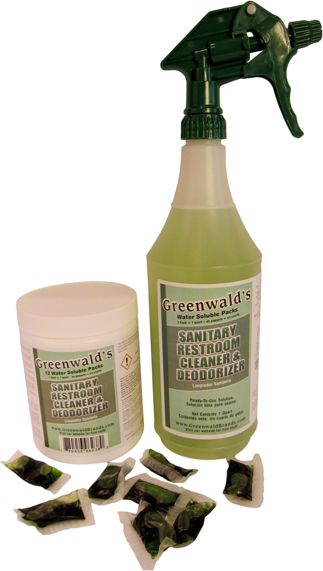 Greenwald's Sanitary Restroom Cleaner - Includes Bonus Refill Packet and Professional Spray Bottle - 12 Count