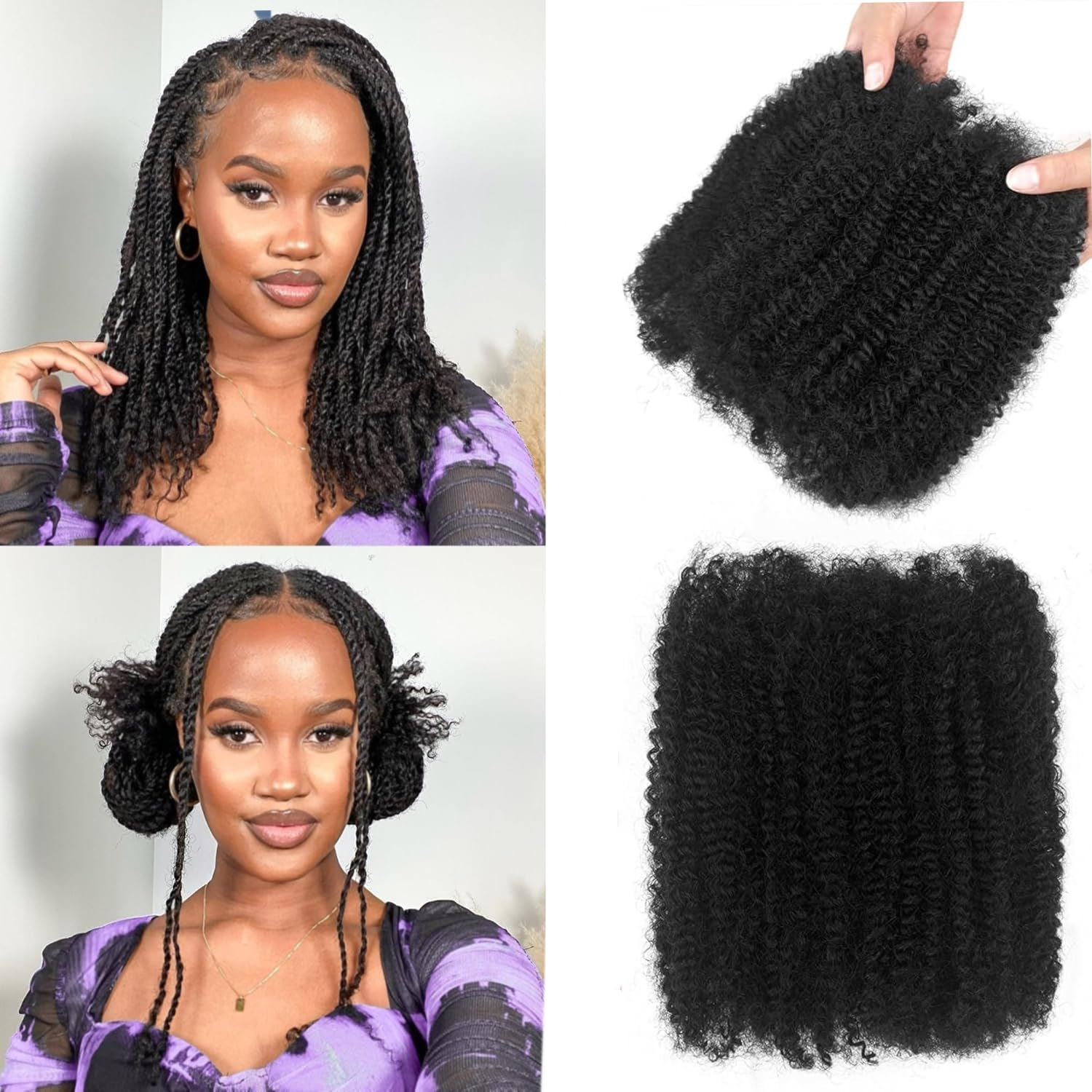 Datanala Afro Kinkys Bulk Human Hair 100% Natural Black Human Hair for Dreadlocks Extensions Locs Repair