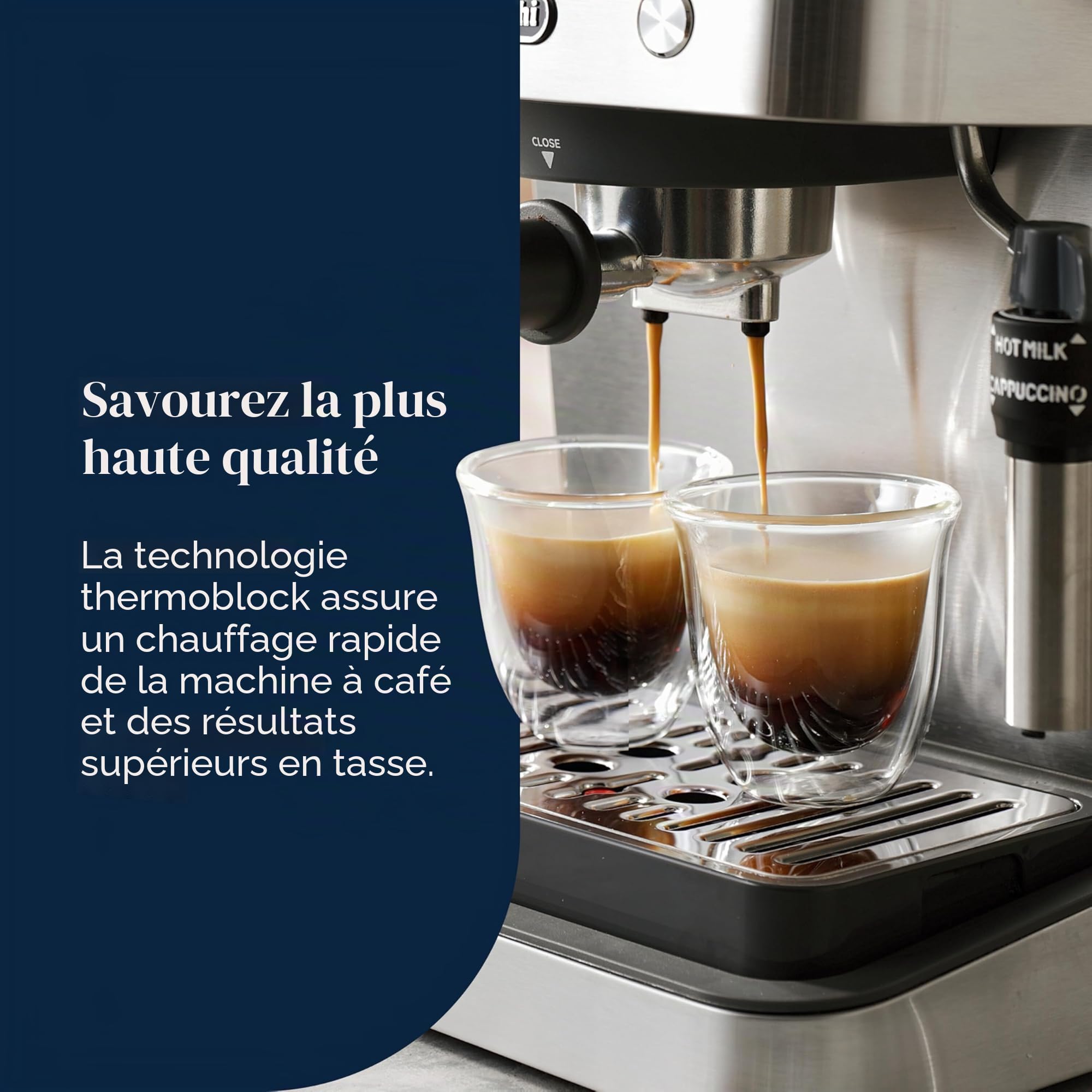 De'Longhi Linea Classic EM450.M Machine à café manuelle avec tige vapeur, machine à expresso avec pompe barista, buse pour cappuccino, filtre double paroi, 15 bar, tasse jusqu'à 13 cm, acier