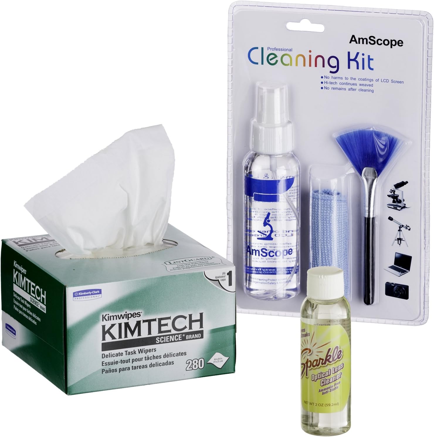 AmScope CLS-CKI-KIM Microscope and Camera Cleaning Kit for Lenses, Body and TV or Computer Screens