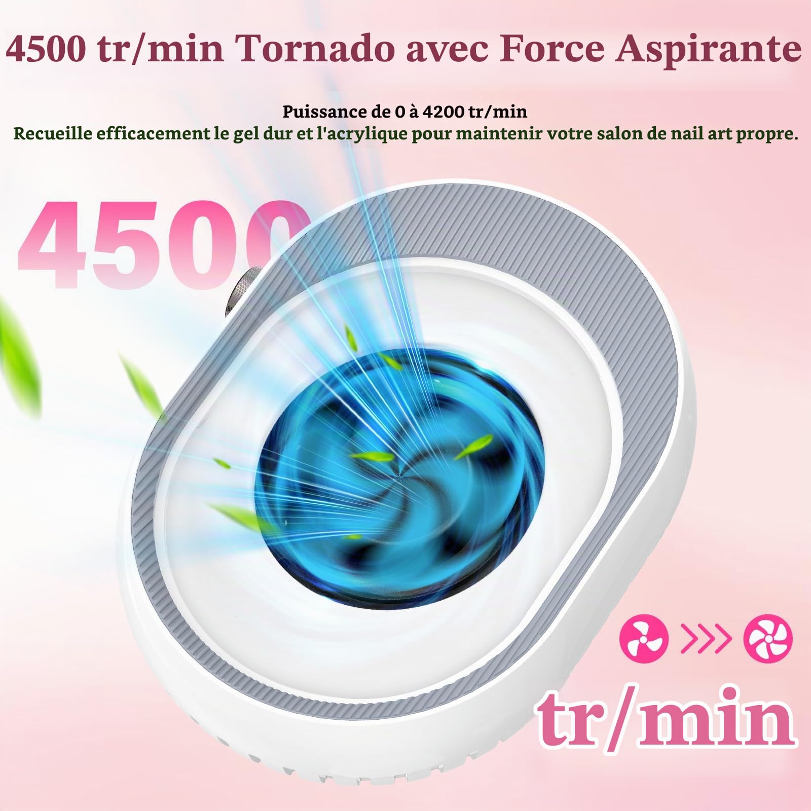 Aspirateur Ongles Professionnelle 4500RPM Aspirateur Manucure Portable Aspirateur Poussière Ongle Aspirateur Table Ongle pour la Manucure au Salon ou à la Maison