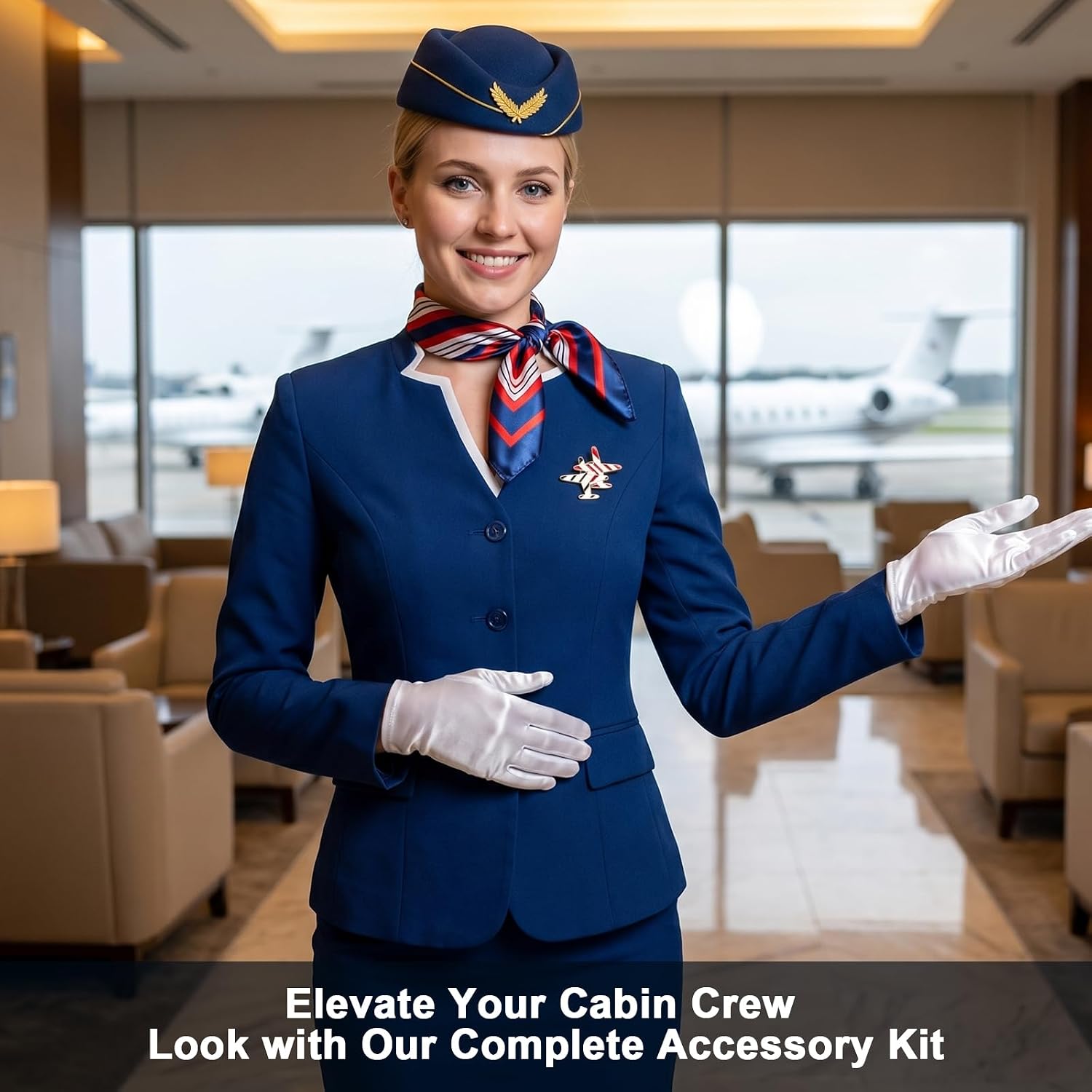 20 Pcs 4 Set Women Flight Attendant Costume Accessories Stewardess Outfits Bellhop Hat Scarf Sunglasses Gloves Badge