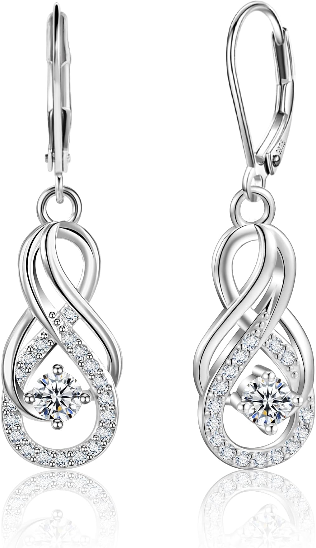 Sterling Silver Dangle Earrings for Women Trendy Hypoallergenic Leverback Silver Drop Earrings with Cubic Zirconia Double Twisted Infinity Heart Ball Charm Dangle Drop Earring Jewelry