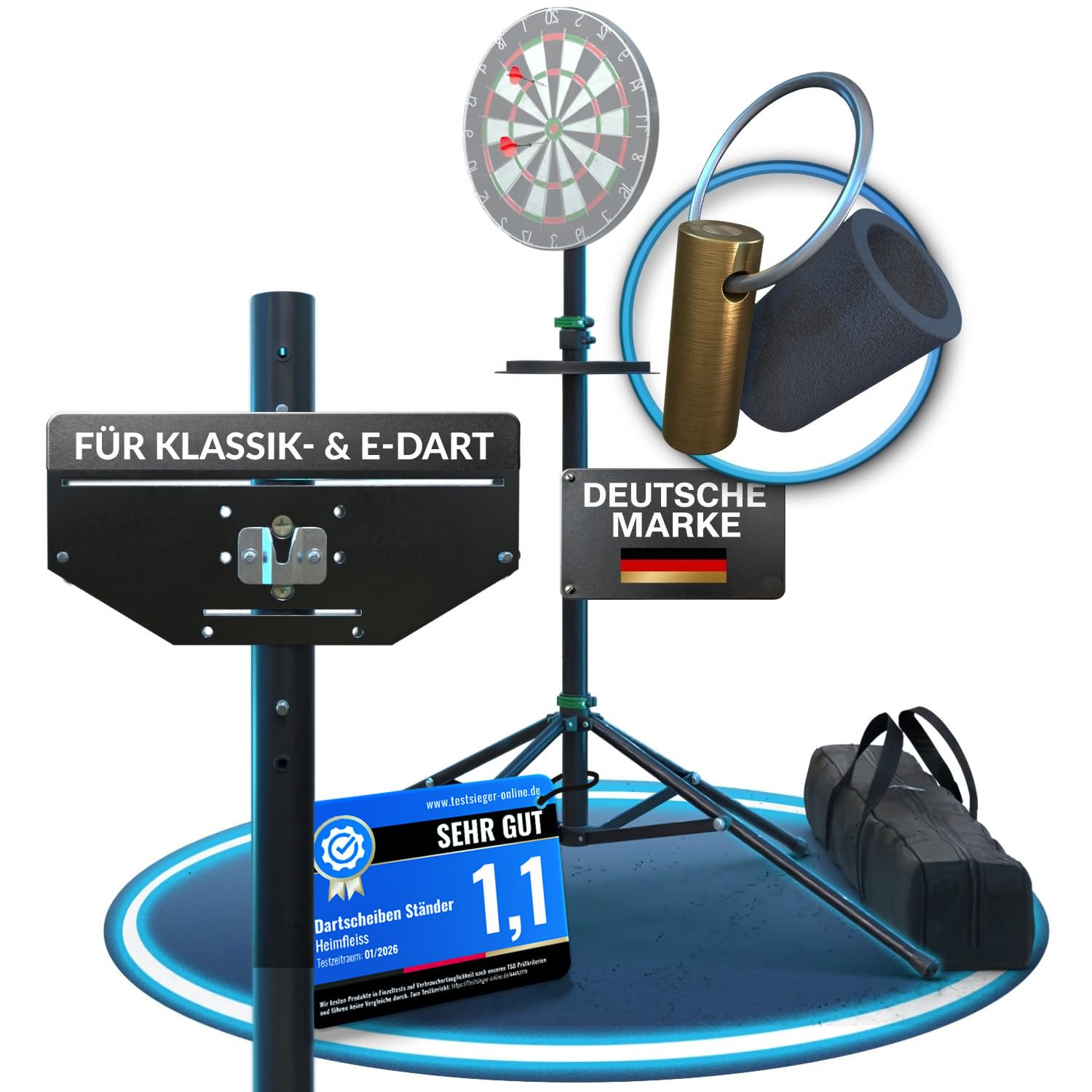 Heimfleiss® Dartscheibe Ständer für Klassiche & Elektro Dartboards | Freistehender Dartständer aus stabilem Stahl | Dart Ständer höhenverstellbar & faltbar | Dartständer für Dartscheibe | Dart Zubehör
