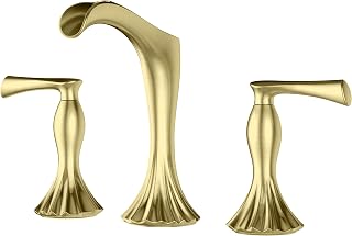 Pfister Rhen Brushed Gold Bathroom Faucet, 2-Handle 8-inch Widespread Bathroom Vanity Faucet with Push and Seal Bathroom Sink Drain, Traditional Bathroom Décor, 3-Hole Bathroom Sink Faucet