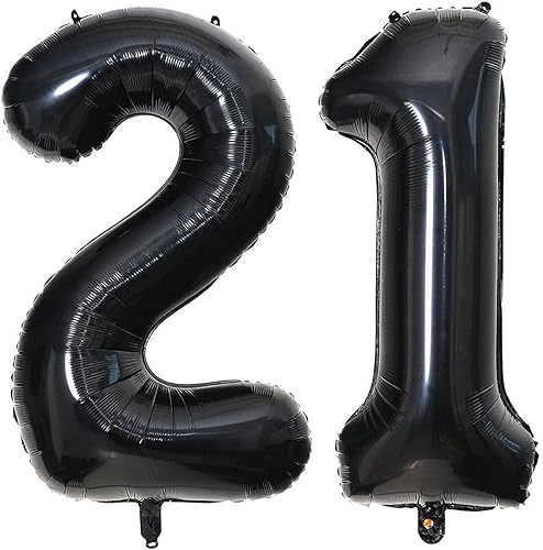 Globos digitales de número 21 en color negro de 101,6 cm. Globos gigantes de papel mylar de helio en color negro. Globos digitales de número 21 en