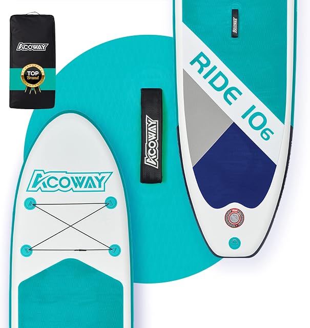 ACOWAY Inflatable Stand Up Paddle Board, 10'6" ×32" × 6" Sup for All Skill Levels Inflatable Paddle Boards, Non-Slip Deck, Double Action Pump, Waterproof Bag for Youth & Adult & Kids