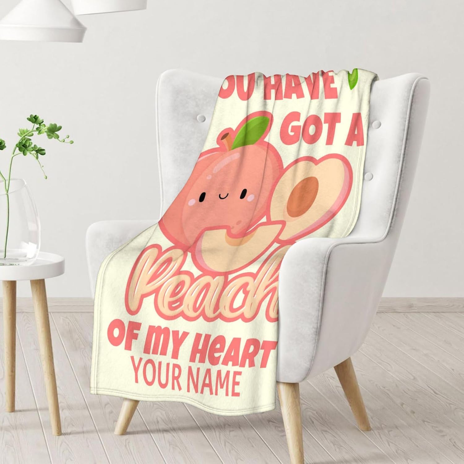 Custom Peach Blanket for Girls - 50x60 Inches Throw Size with Name - Soft Fuzzy Plush Throws Gift - Beige Funny Blanket for Bed, Couch, Sofa