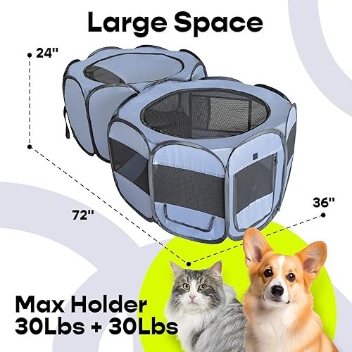 Miniatura 3 de EighteenTek Corralito desplegable extragrande 2 en 1 para perros, sin montaje, con almohadillas para orina de mascotas a prueba de fugas, caja de