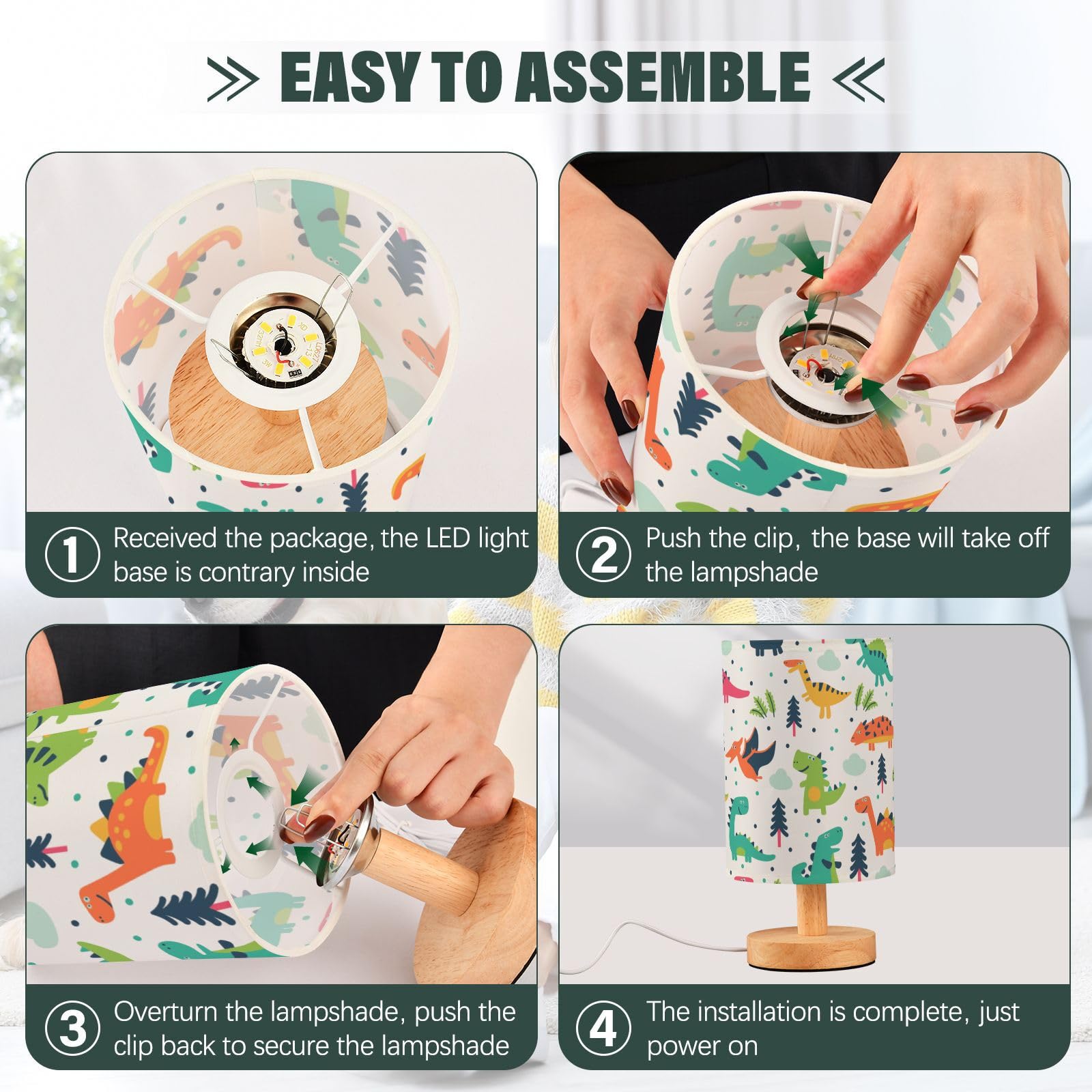 Linda lámpara de mesa de noche de dinosaurio de dibujos animados con puertos de carga USB, lámpara de mesita de noche para sala de estar, dormitorio, oficina, trabajo de lectura