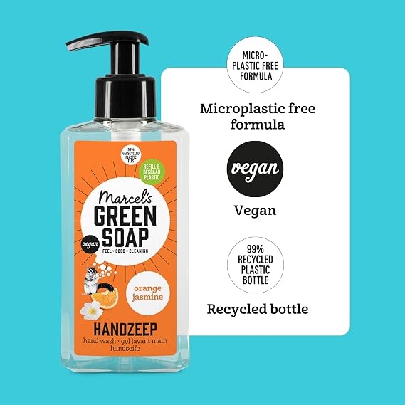 Marcel's Green Soap - Hand Soap Orange & Jasmine - Handwash Dispenser - 99% recycled plastic bottle - Vegan - Refillable - 250 ml