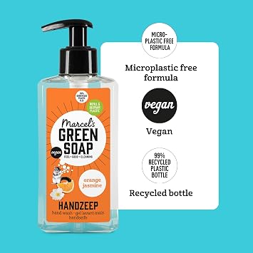 Marcel's Green Soap - Hand Soap Orange & Jasmine - Handwash Dispenser - 99% recycled plastic bottle - Vegan - Refillable - 250 ml