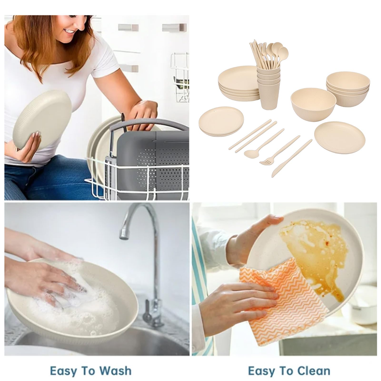 Haofy Juegos de Vajilla Platos Irrompibles Tazones Tazas Irrompibles Ligeros para 4 Personas con Caja de Almacenamiento Cuchara Tenedor Palillos Apto para Lavavajillas Microondas para