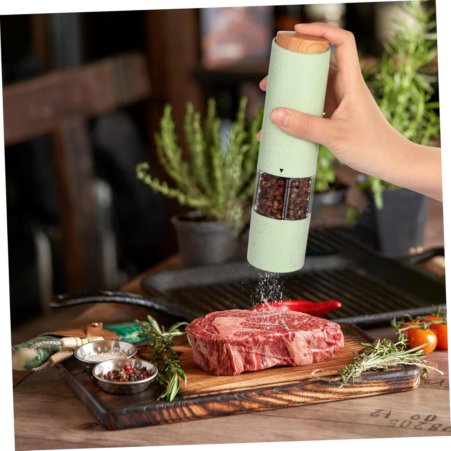 STOBAZA 2pcs Adjustable Coarseness Electric Pepper with Stand for Sea Salt and Kitchen Use Transparent Body for Easy Monitoring