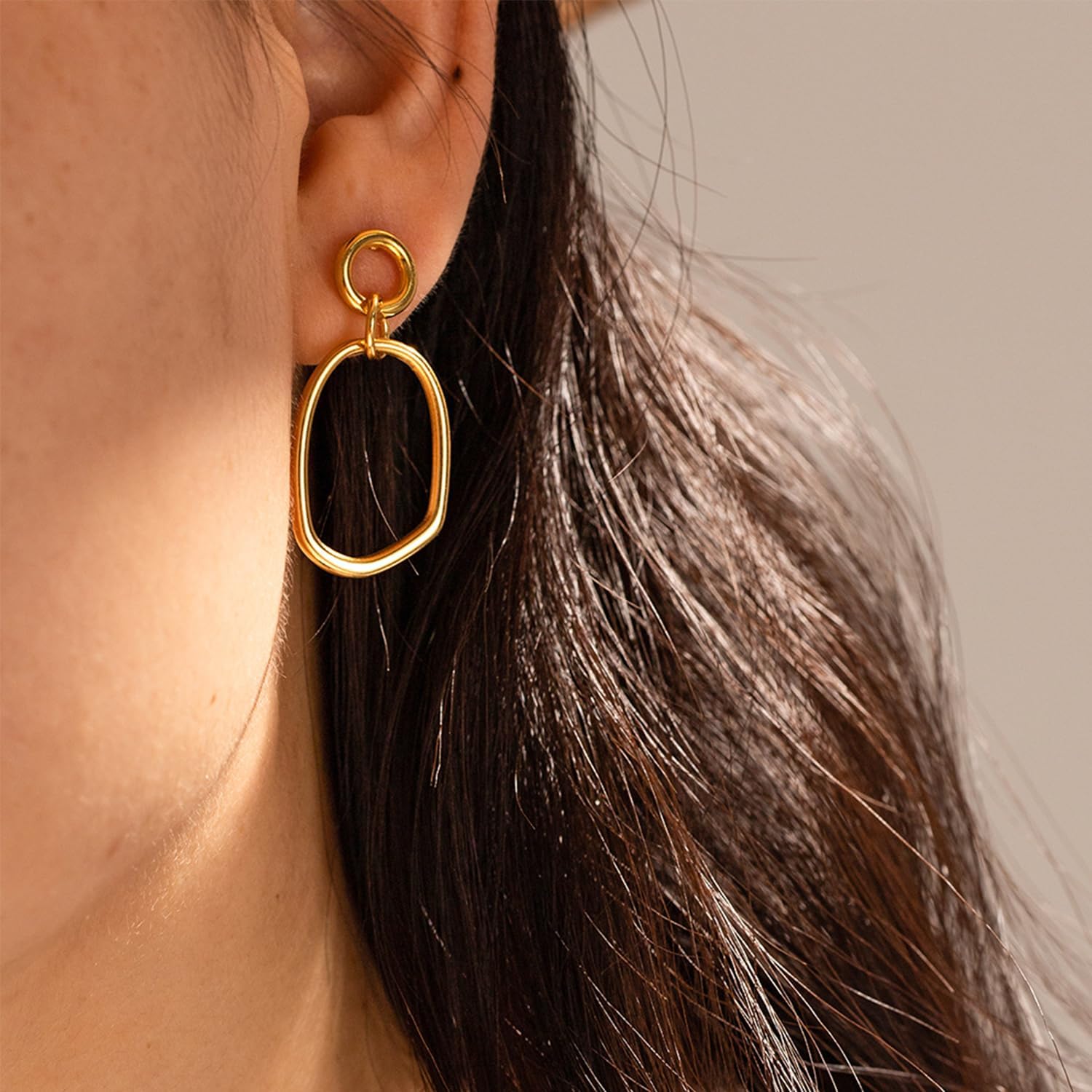 Gold Circle Earrings for Women Dainty 18K Gold Geometric Drop Dangle Earrings Irregular Circle Earrings Long Link Earring Trendy Gold Jewelry for Women - Image 3