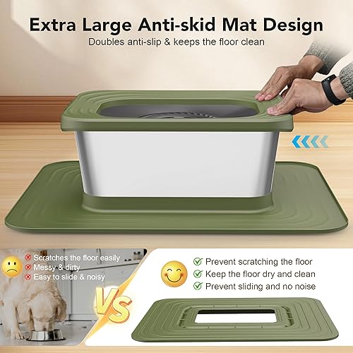 Miniatura 4 de Decflow Cuenco de agua para perros de acero inoxidable de 10 L, sin derrames, antisalpicaduras con alfombrilla de silicona XXL, alimentador lento a