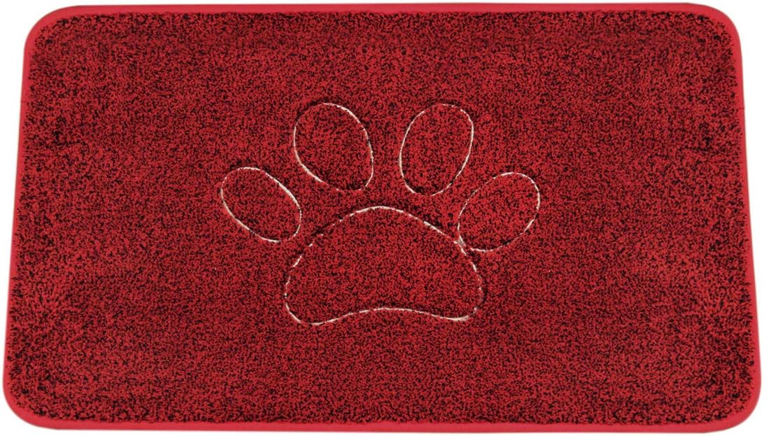 LINLA Indoor Doormat Super Absorbs Mud Mat, Machine Washable Non-Slip Rubber Backing Clean Mat for Front Door Inside Dirt Trapper Mats Shoes Scraper, 24x35 Inches Paw Black Red