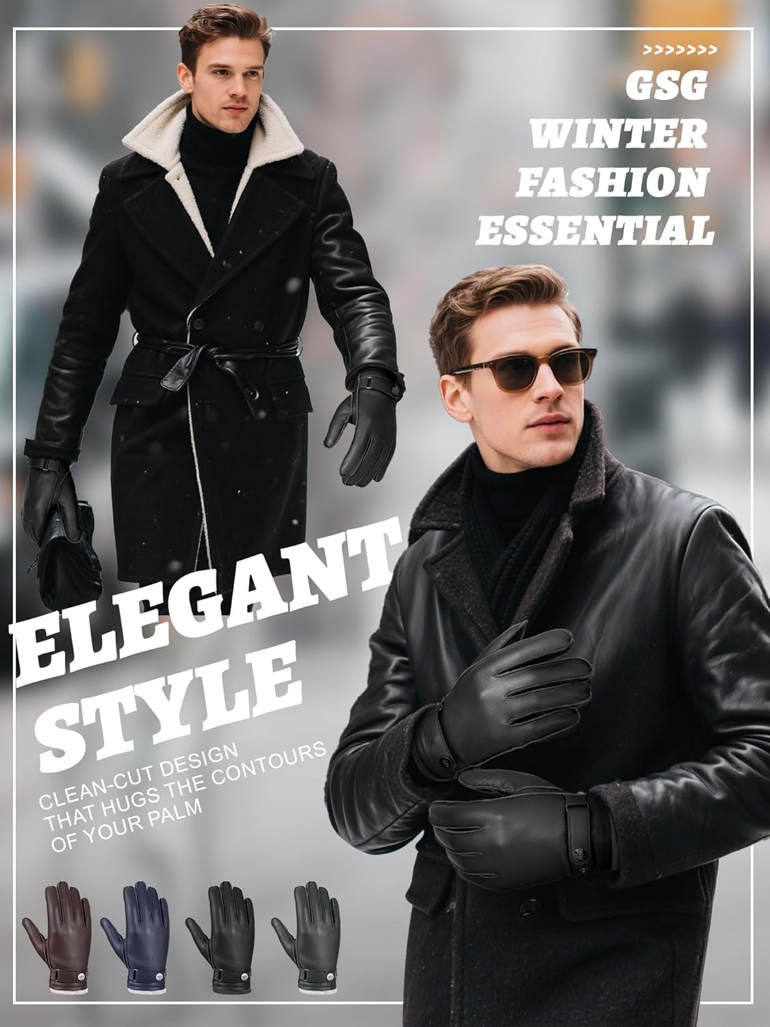 GSG leather gloves for men Sheepskin Classic Driving Gloves Winter Touchscreen Wool Lined Warm Gloves - Image 5