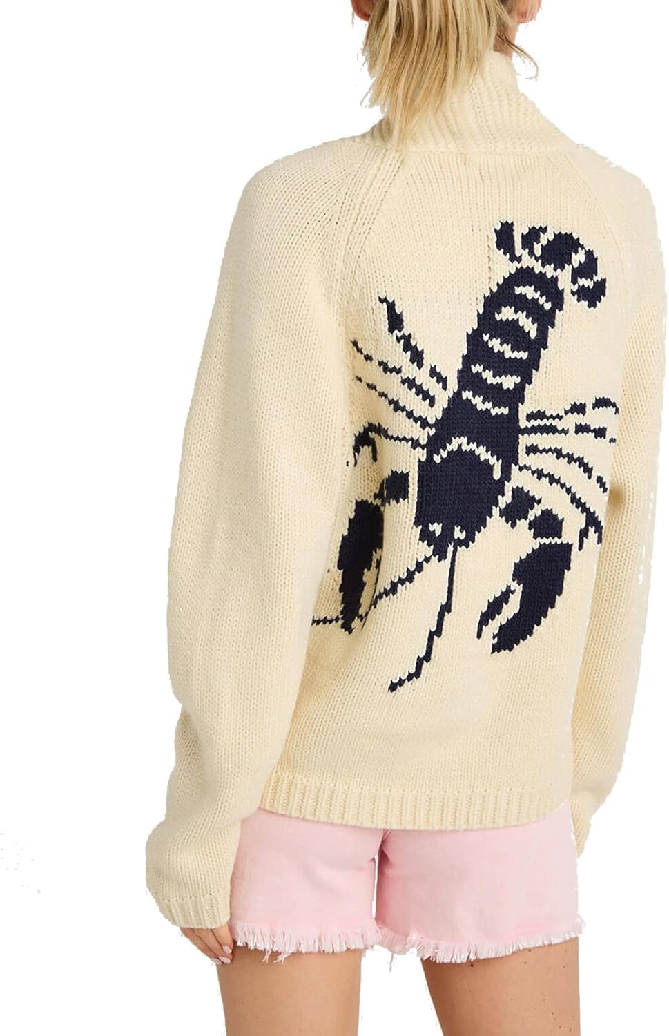 Chvity Women Lobster Print Long Sleeve Cardigan Sweater Casual Fashion Y2K Loose Fit Button Down Knit Sweater Coats