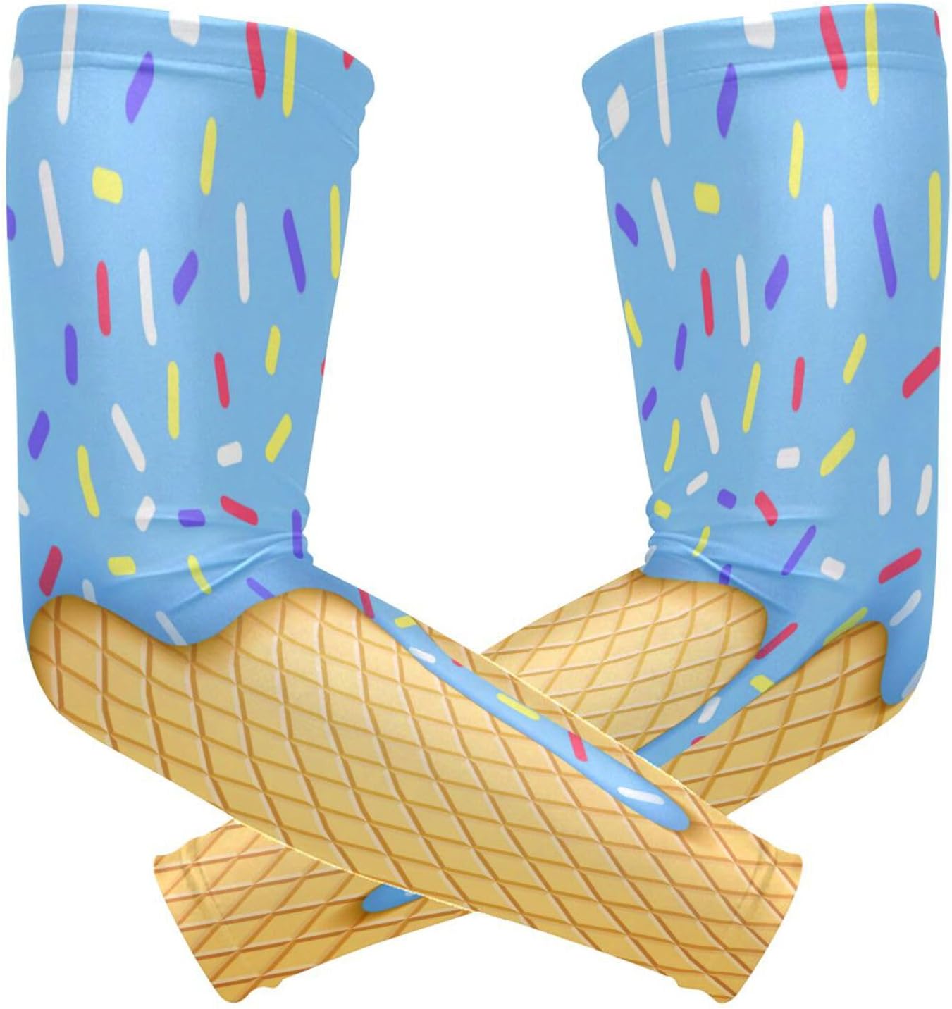 YETTASBIN Ice Cream Cone 1 Pair UV Sun Protection Arm Sleeves for Men Women Teenager, Tattoo Cover Up, Cooling Sports Compression Arm Sleeve for Basketball Football Golf