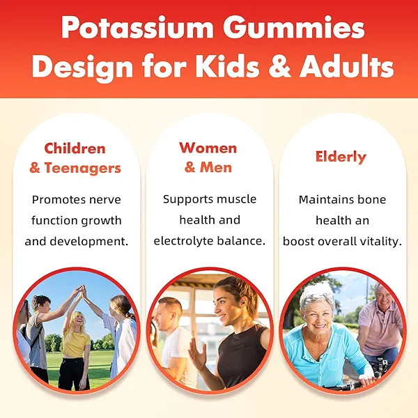 softbear Potassium Gummies for Adults, Sugar Free Potassium Chloride Gummies 1200mg Support Leg Cramps & Electrolyte Balance High Potency Potassium Supplement, Strawberry Flavor 120 Count