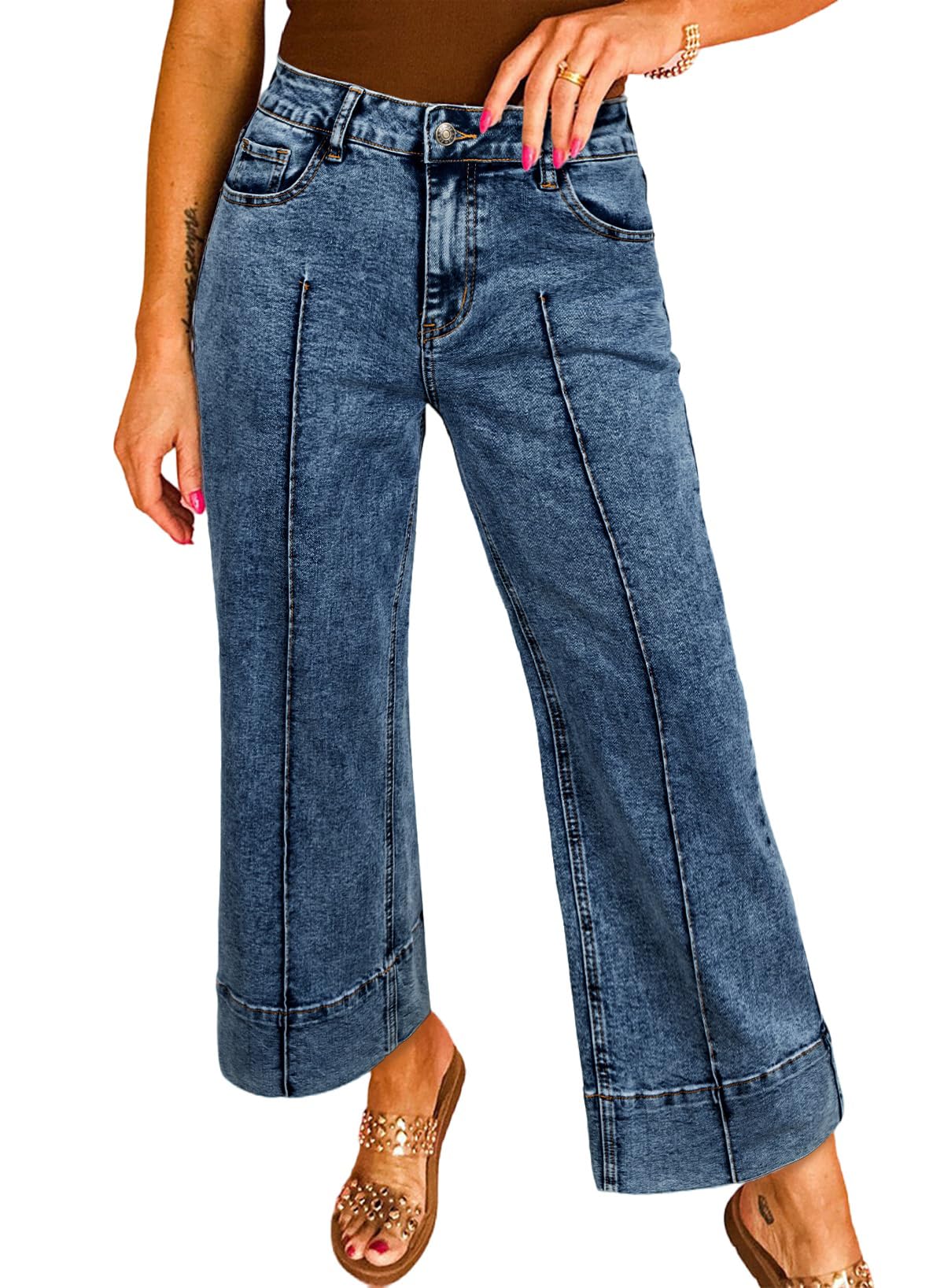 Astylish Wide Leg Crop Jeans