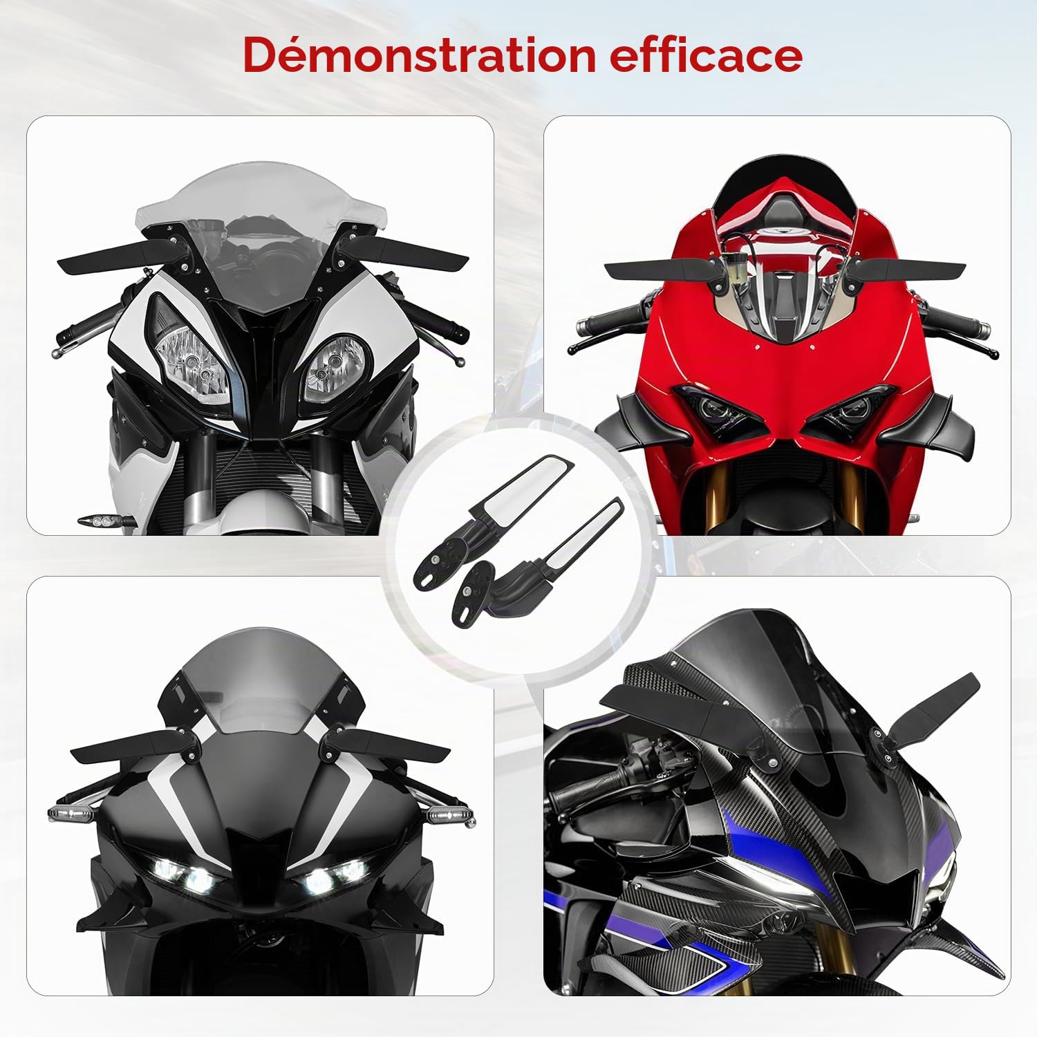 Rétroviseur latéral de moto avec base pour Ninja650 Ninja500 Ninja400 ZX6R ZX10R ZX4RR ZX14R CBR300R CBR500R CBR600RR CBR1000RR GSXR600/750/1000 FZ6R, Rétroviseur de moto rotatif (Régulier)