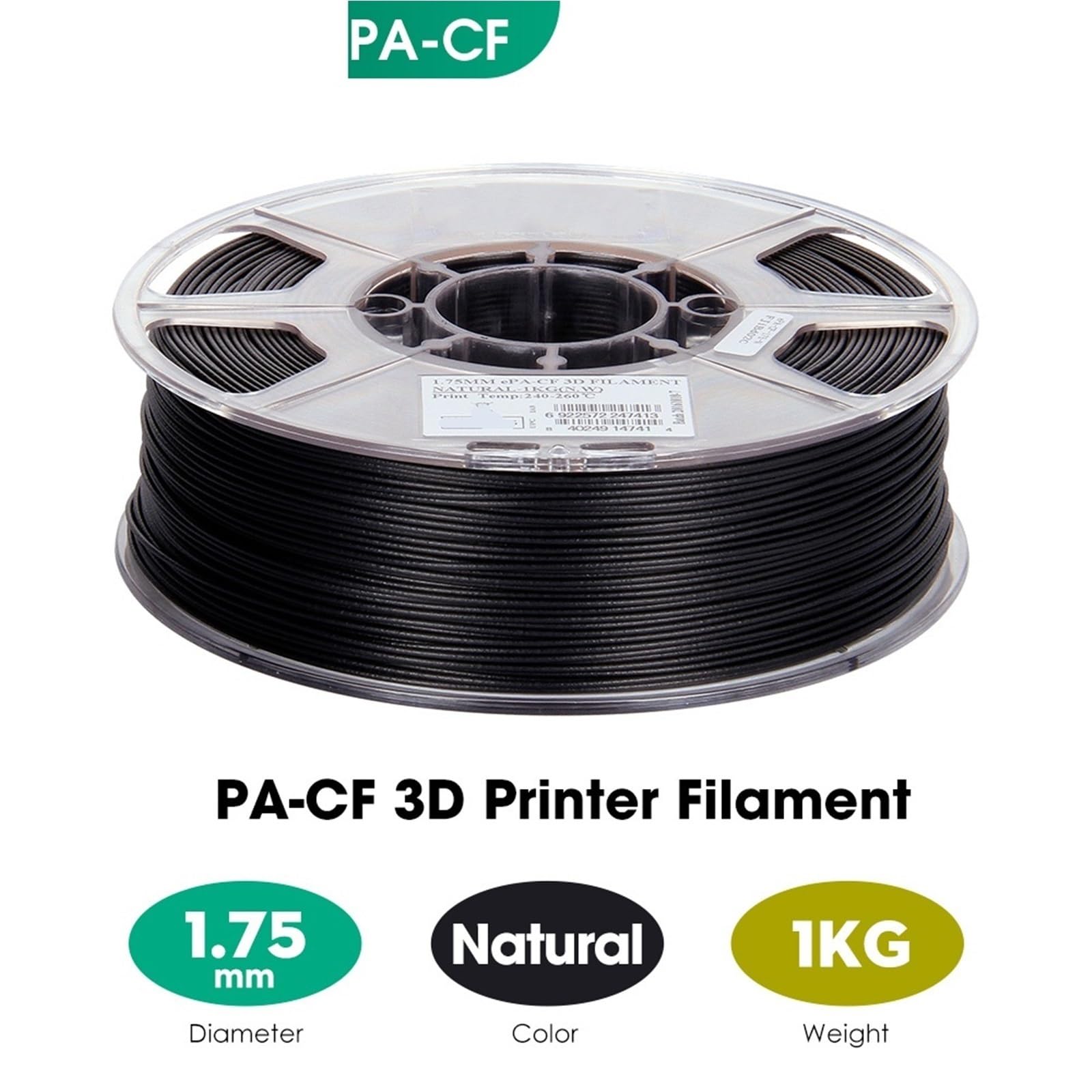 Mit Kohlefaser Gefülltes Nylonfilament (PA-CF), 1,75 Mm, 1 Kg (2,2 Lbs) Spule, 3D-Druckerfilament For Technische Anwendungen