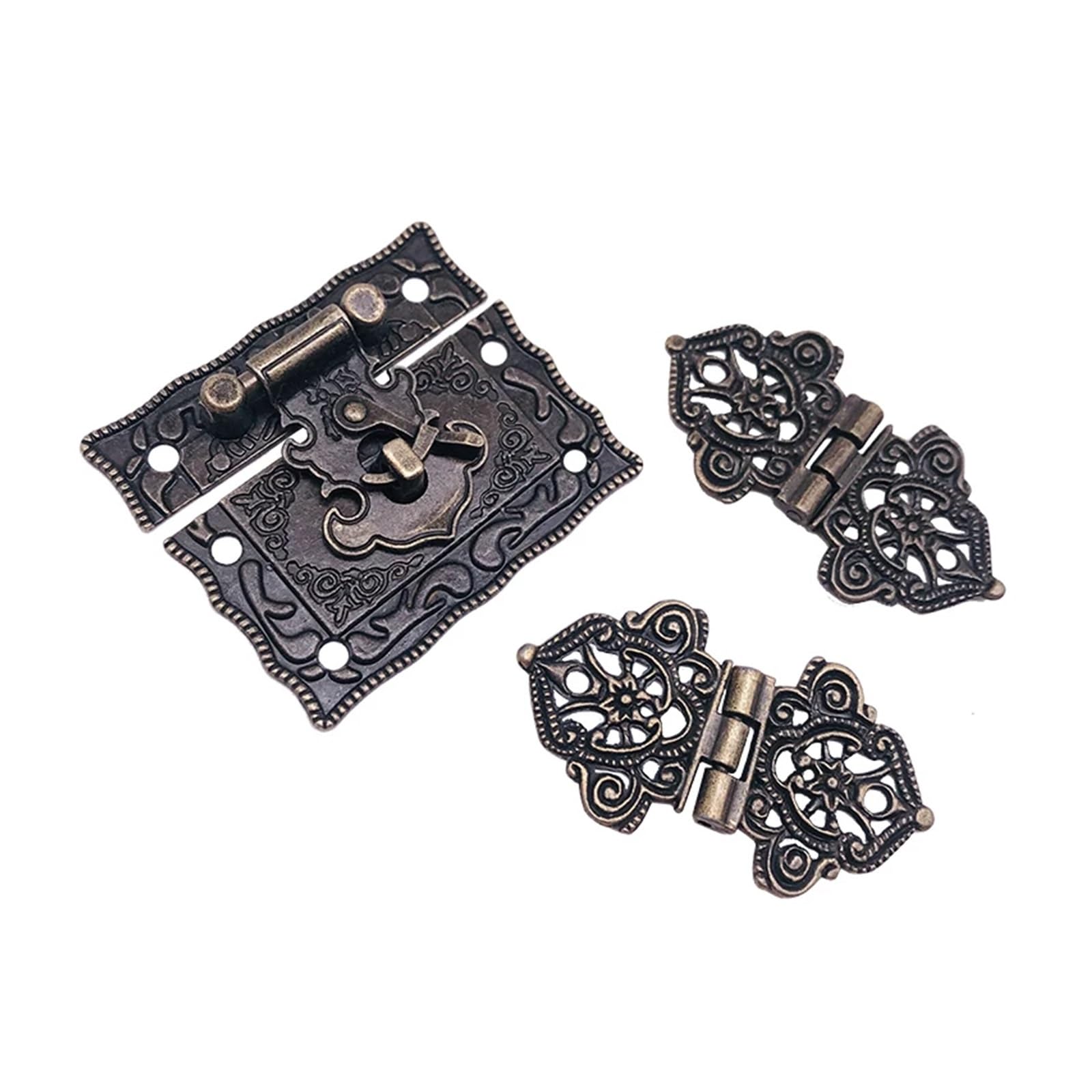 Charnières de porte à fleurs et serrure rétro en alliage pour boîte