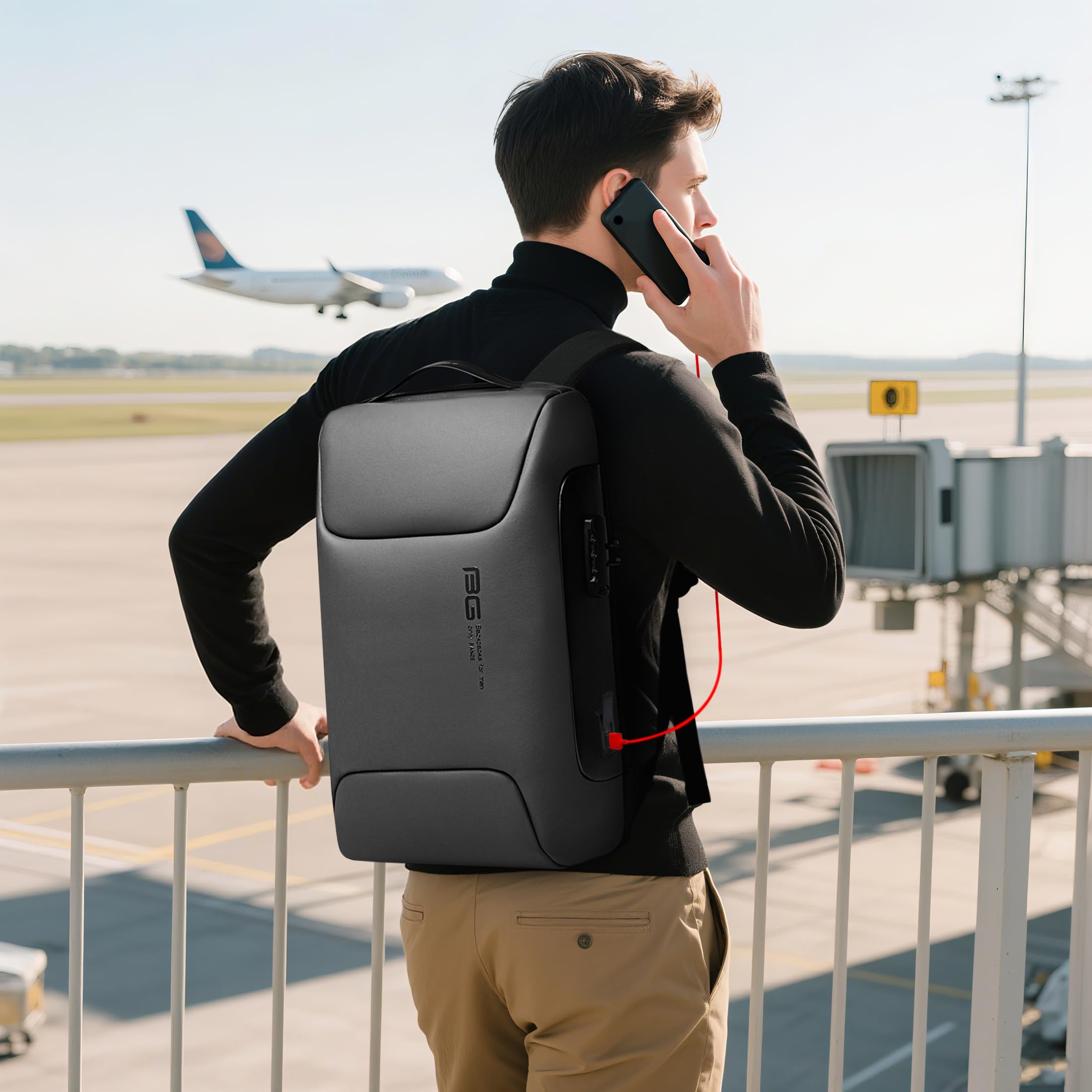 VARLIVOO Hombre Mochila USB Port Estudiante Mochila 15,6" Portátil Universitaria Anti-Robo Contraseña Cerradura Mochila de Hombre Trabajo Viajar Colegio Impermeable Polyester Gris
