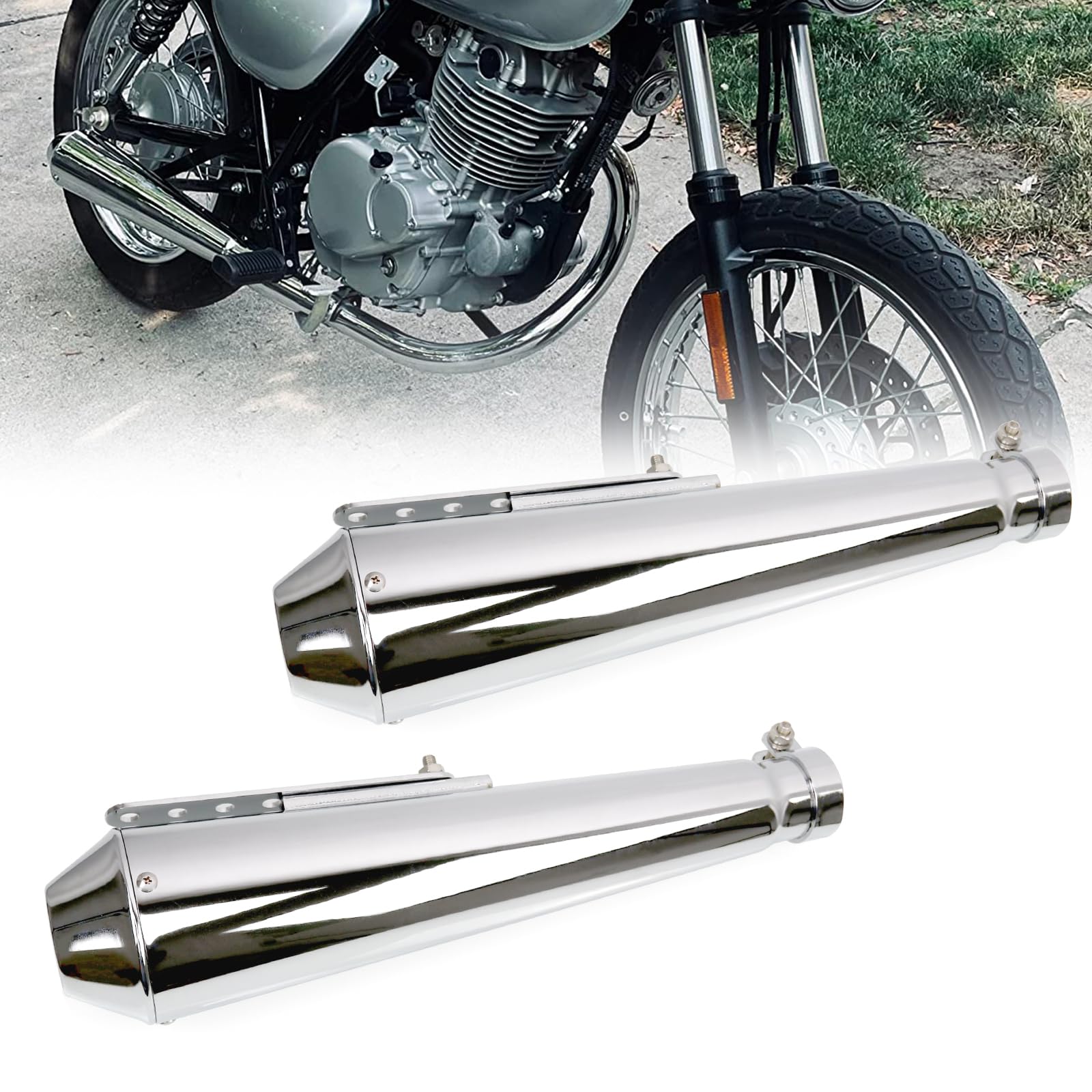 Sporacingrts 2PCS Stainless Steel Motorcycle Muffler Silencer Pipe Pipe 1.5-2" Inlet Motorcycle Muffler With Moveable DB Killer for Dirt Bike Street Bike Scooter（Silver)-image-48