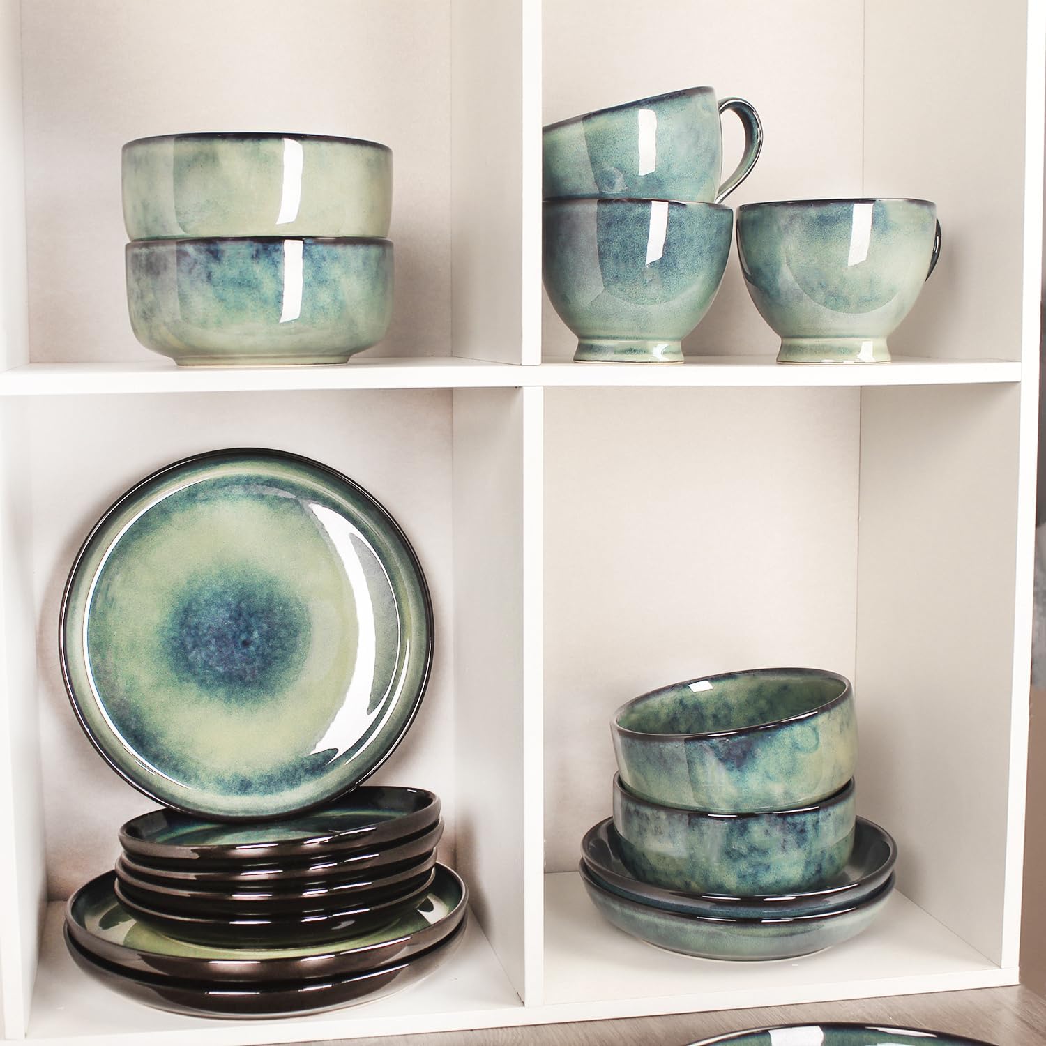 Ceramic Dinnerware (16 pcs) Serve 4 people, Plates and Bowls Sets, Reactive Glaze Dishes Set, Chip Resistant and Scratch Resistant, Dishwasher Microwave Safe, Suitable for dinner, parties - Image 8