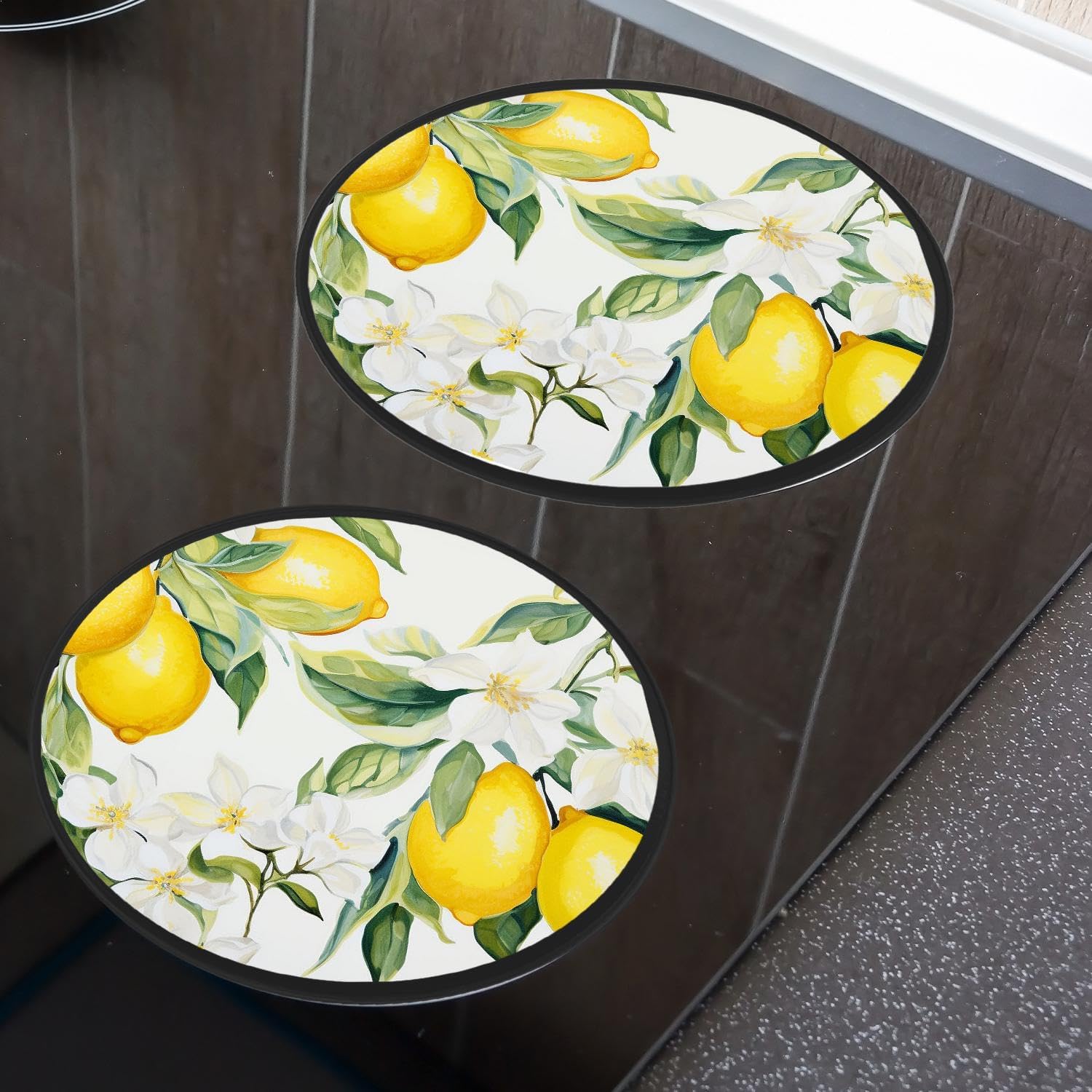 Lemon Fruit Flower Leaf Yellow Limon Cute Drawings Set of 4 Stove Burner Covers - Premium Round Electric Stove Range Protectors,8 IN & 10 IN